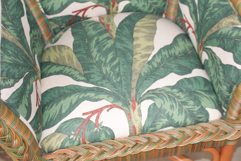 Four Custom Upholstered Wicker Chairs