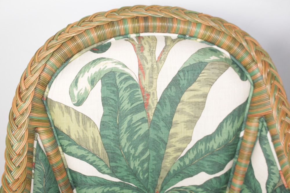 Four Custom Upholstered Wicker Chairs