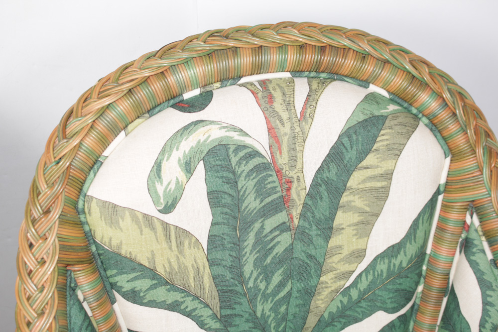 Four Custom Upholstered Wicker Chairs