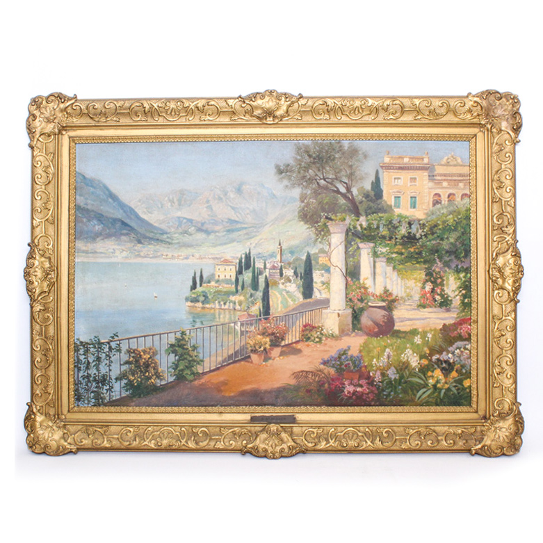 Alois Arnegger Vintage Oil Painting on Canvas of Lake Como