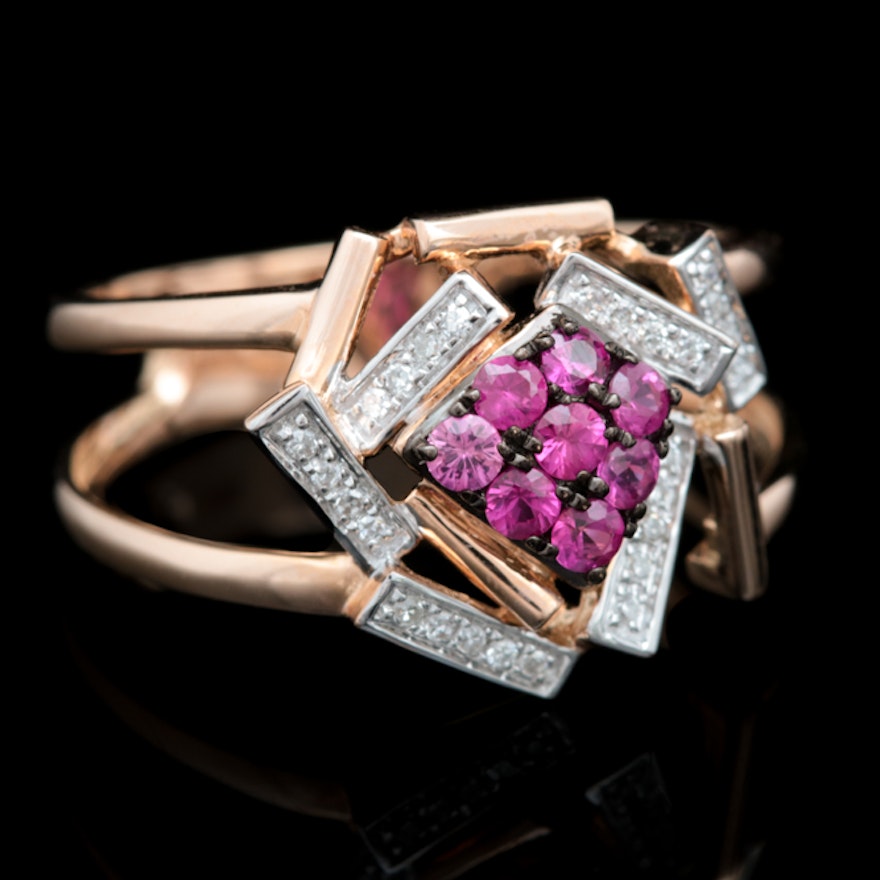14K Rose Gold, Ruby and Diamond Ring