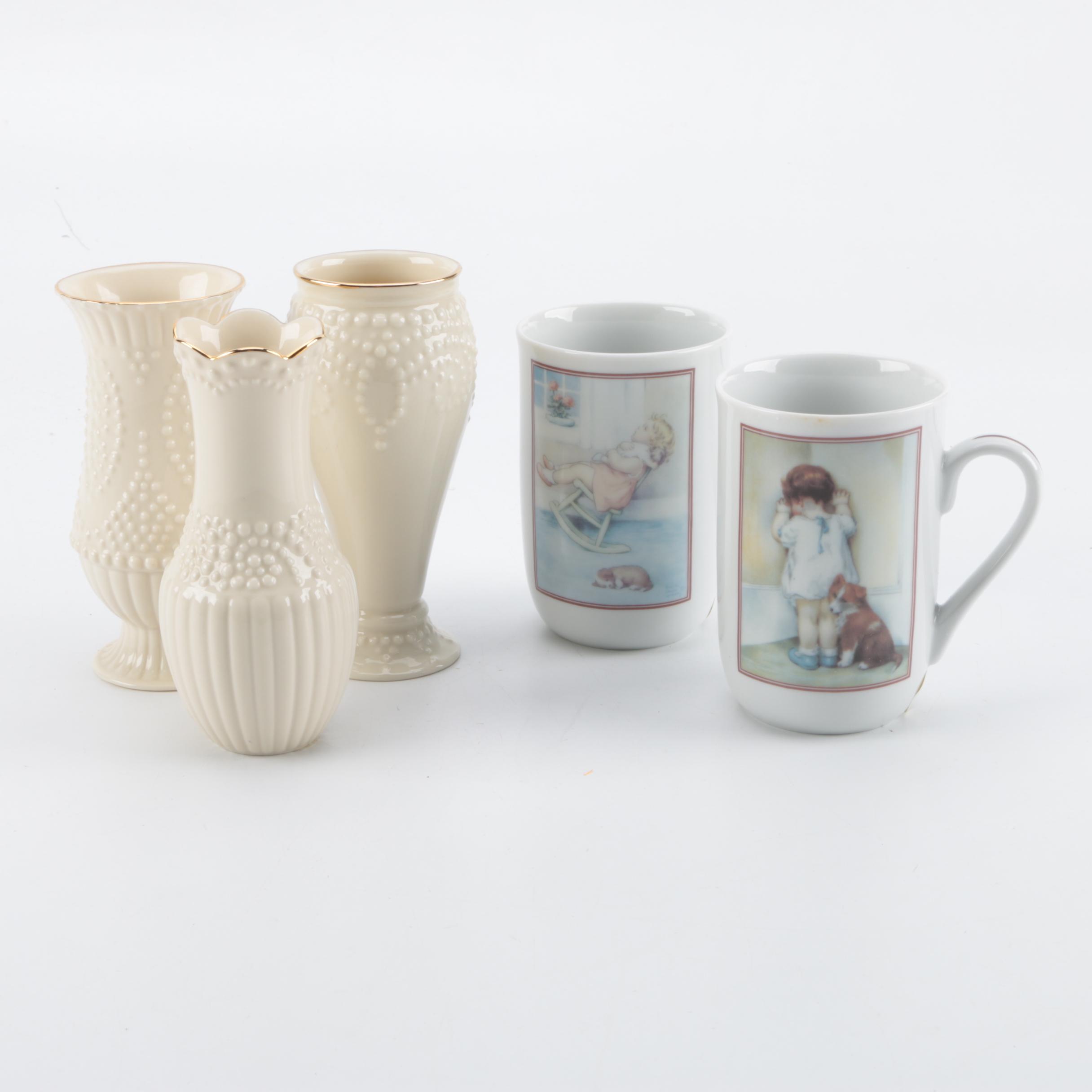 Lenox Porcelain Vases and Bessie Pease Gutmann Collectible Mugs