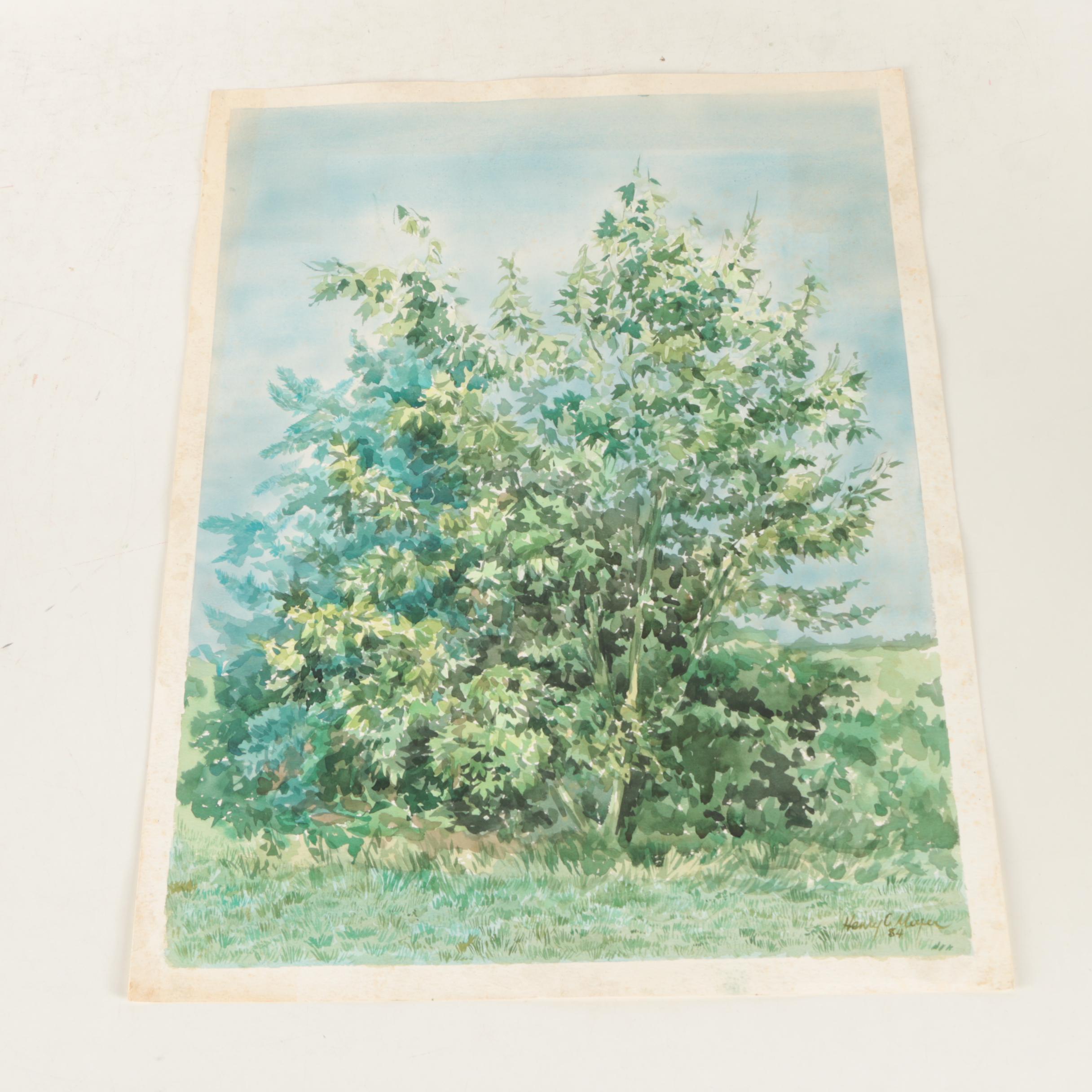Two Henry C. Meyer 1980s Watercolor Paintings on Paper