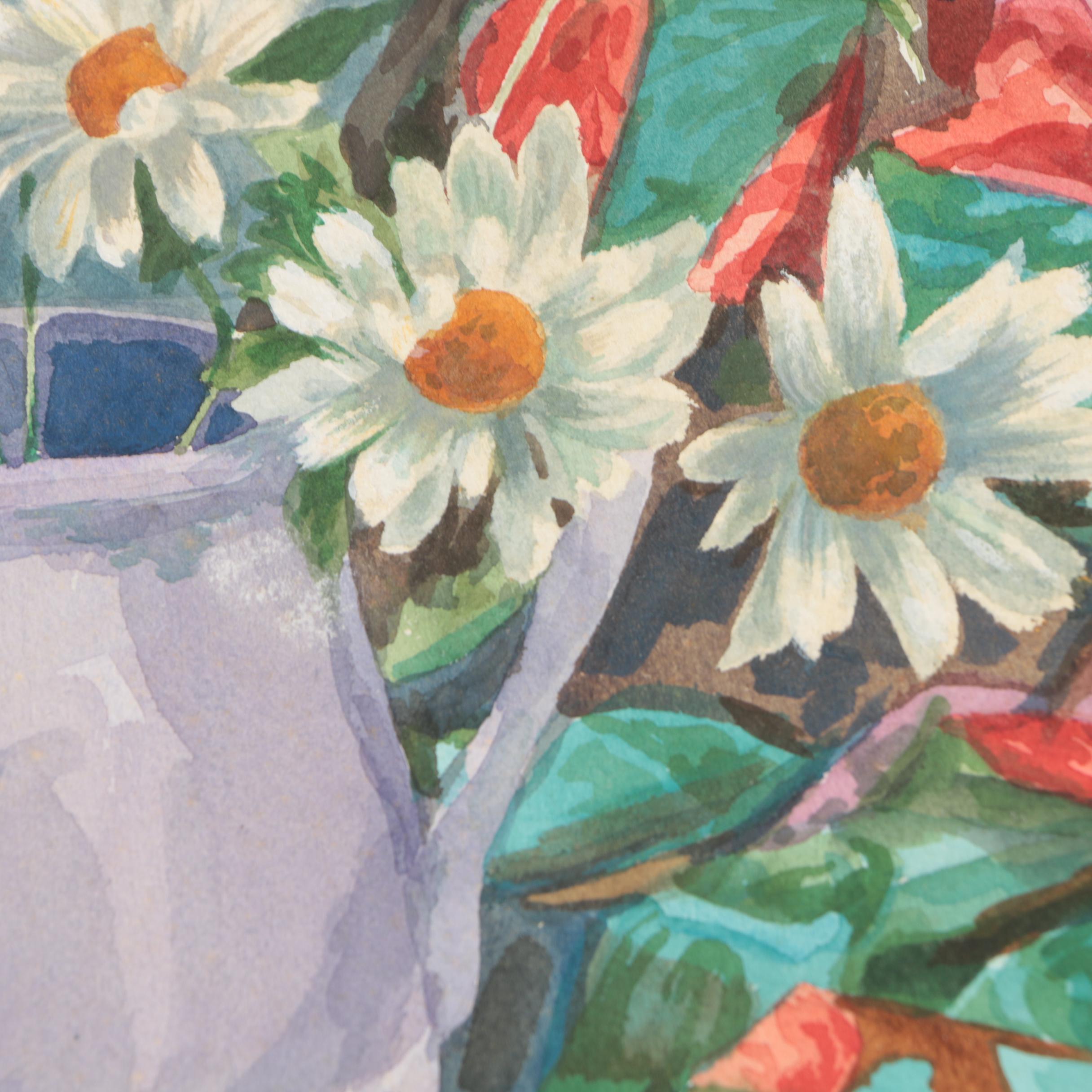 Two Henry C. Meyer Still Life Watercolor Paintings of Floral Arrangements