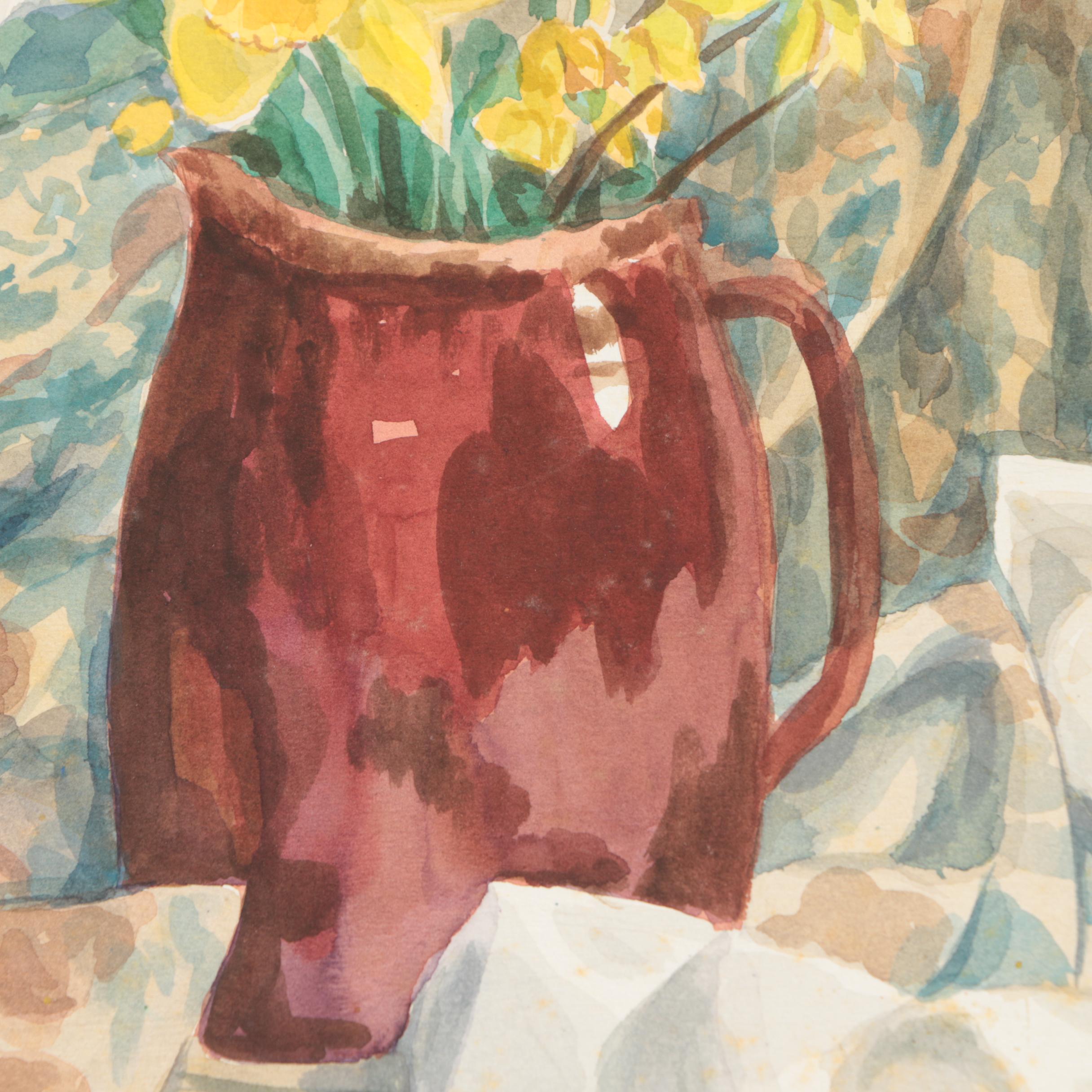 Two Henry C. Meyer Still Life Watercolor Paintings of Floral Arrangements