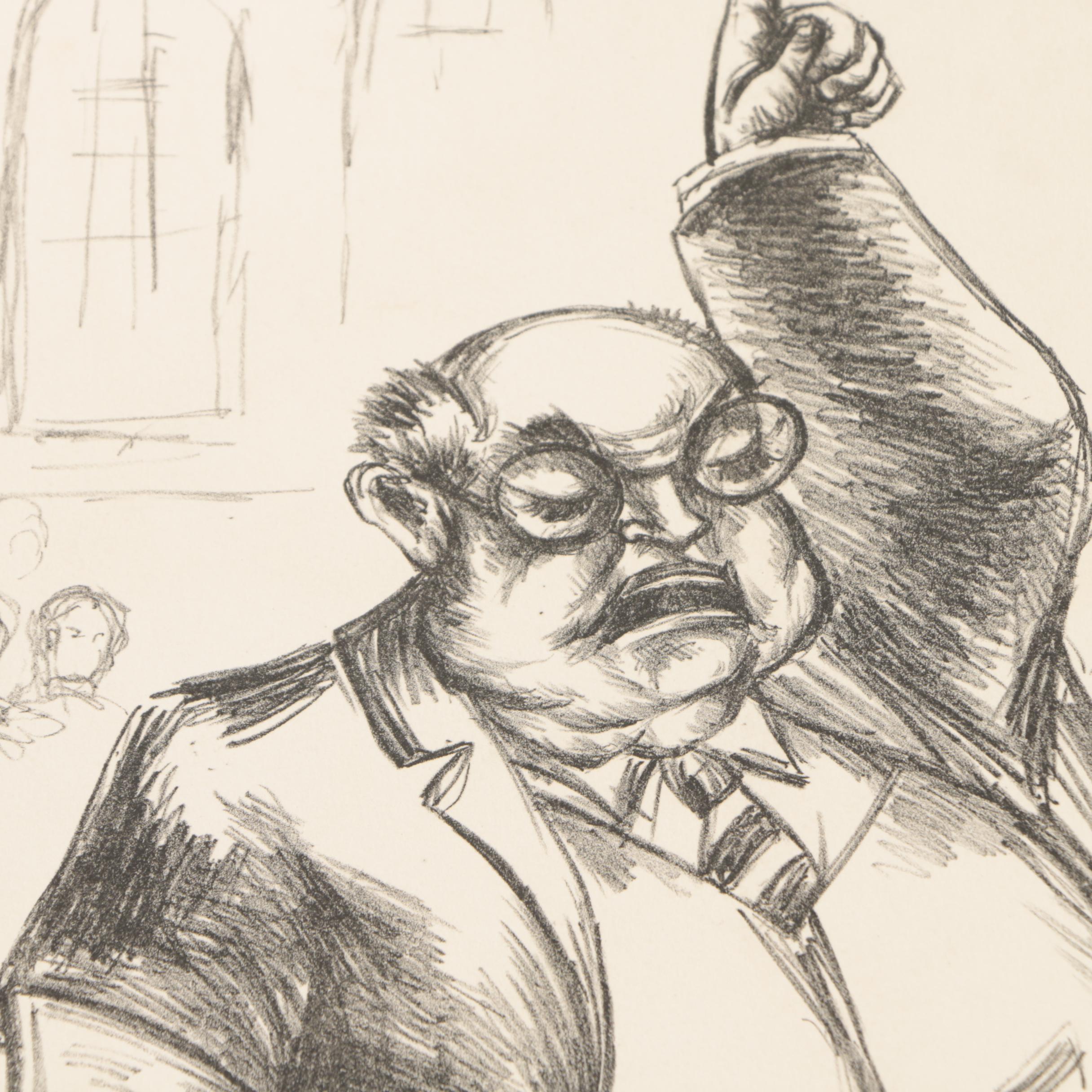 Lithographs on Paper of Don Quixote and a Courtroom Scene