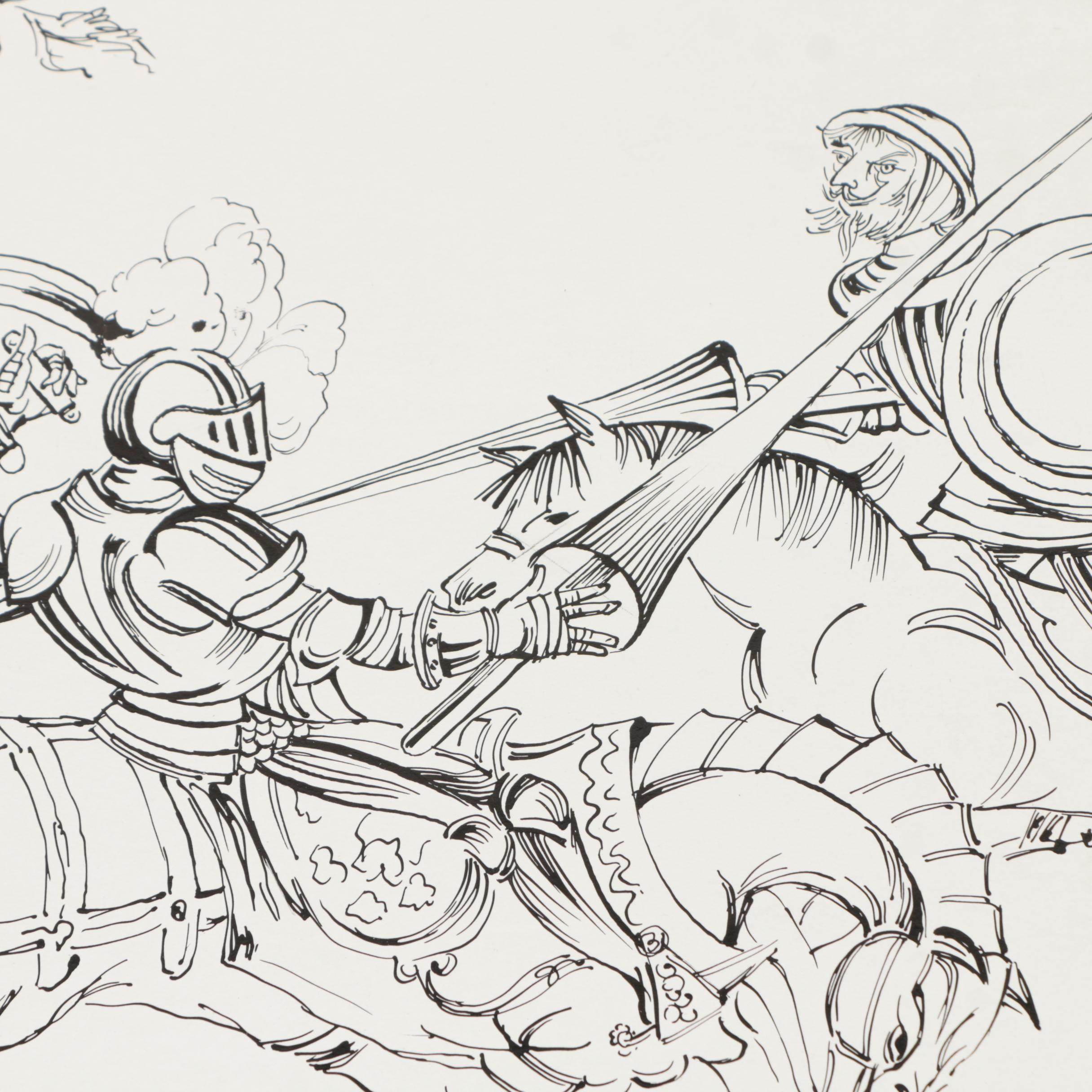 Lithographs on Paper of Don Quixote and a Courtroom Scene