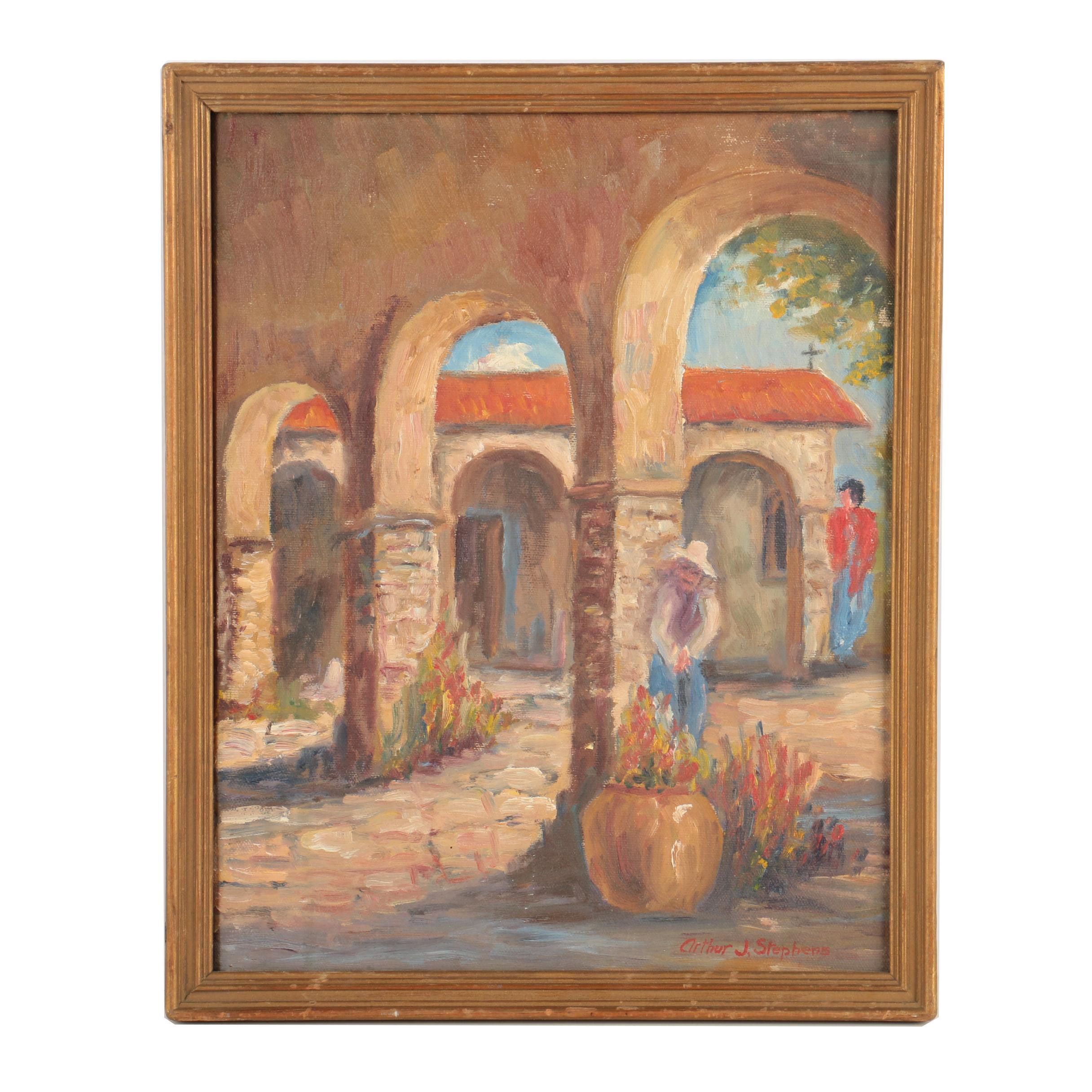 Arthur J. Stephens Oil Painting on Canvas "San Juan Capistrano"