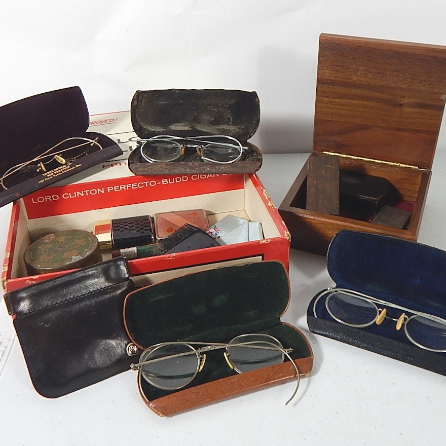 Lot of Antique Eyewear and Boxes