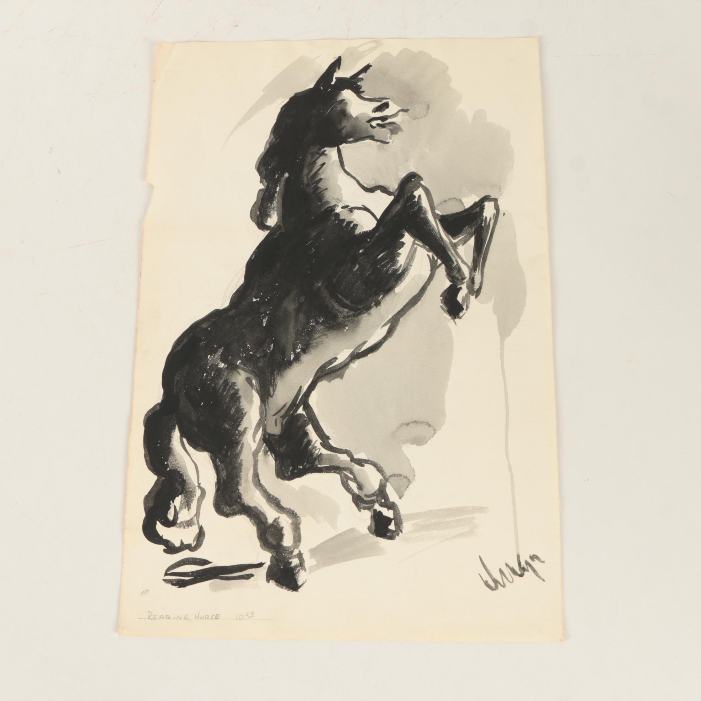 Henry C. Meyer Ink Wash and Ink Drawings of Horses