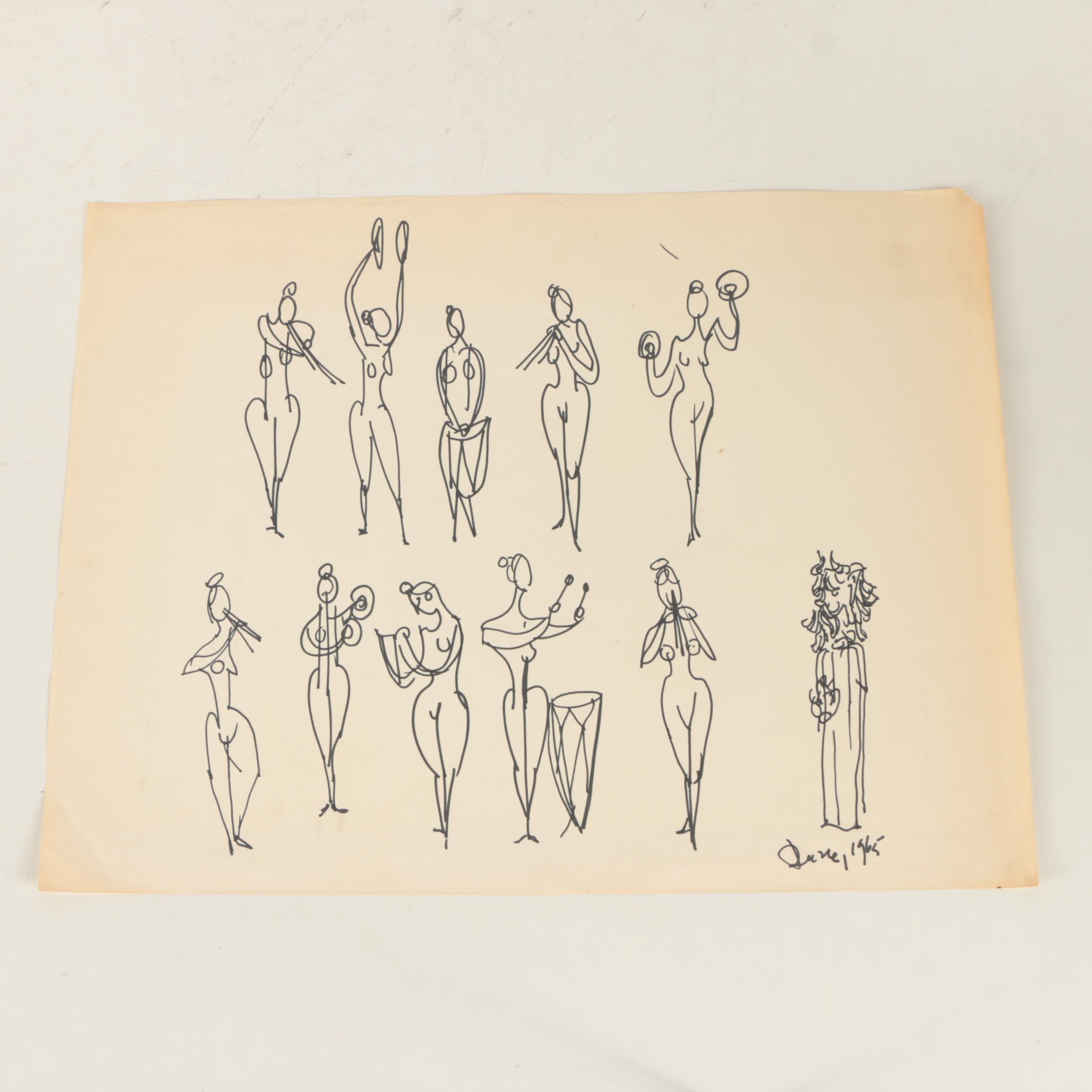Henry C. Meyer Ink Drawings on Paper of Female Figures