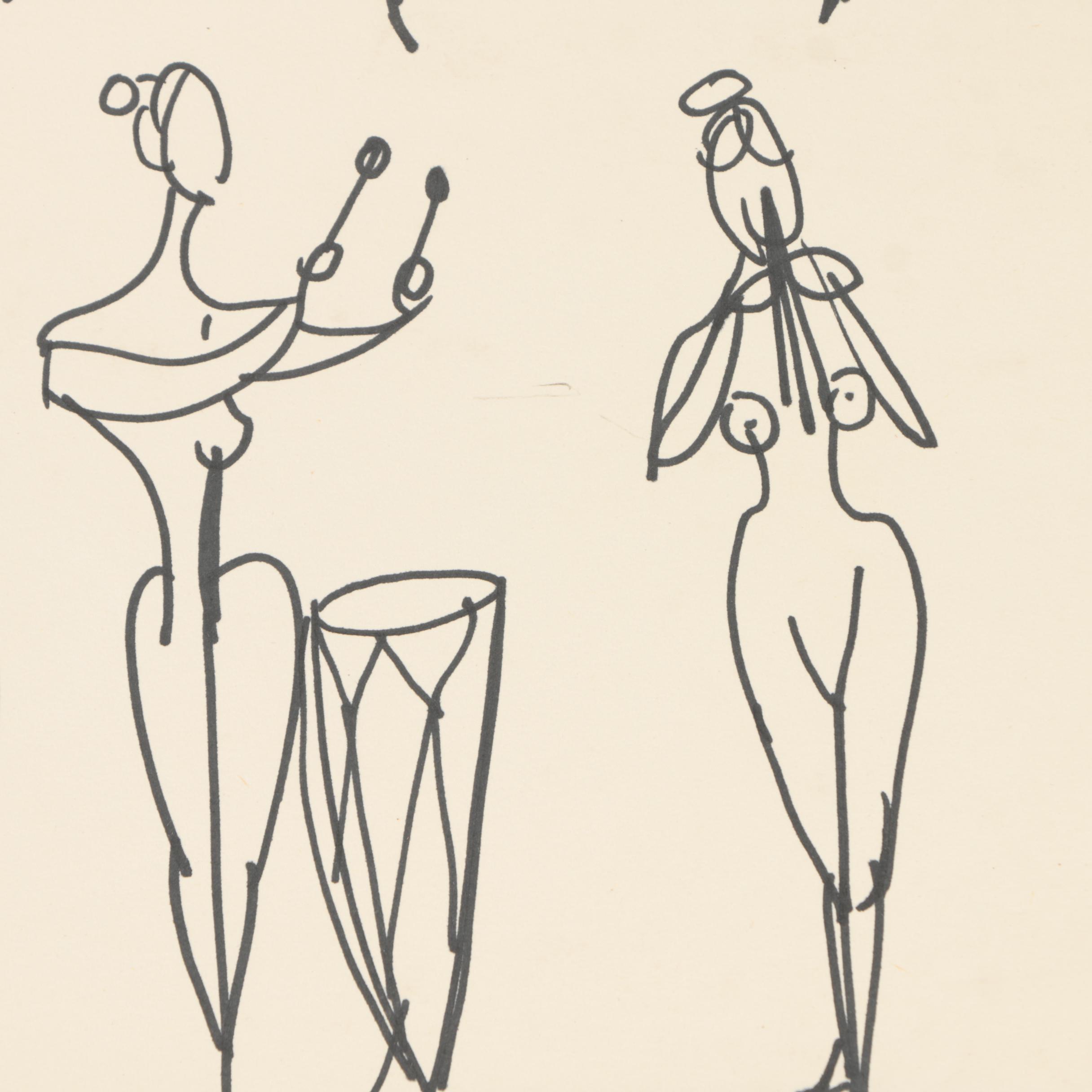 Henry C. Meyer Ink Drawings on Paper of Female Figures