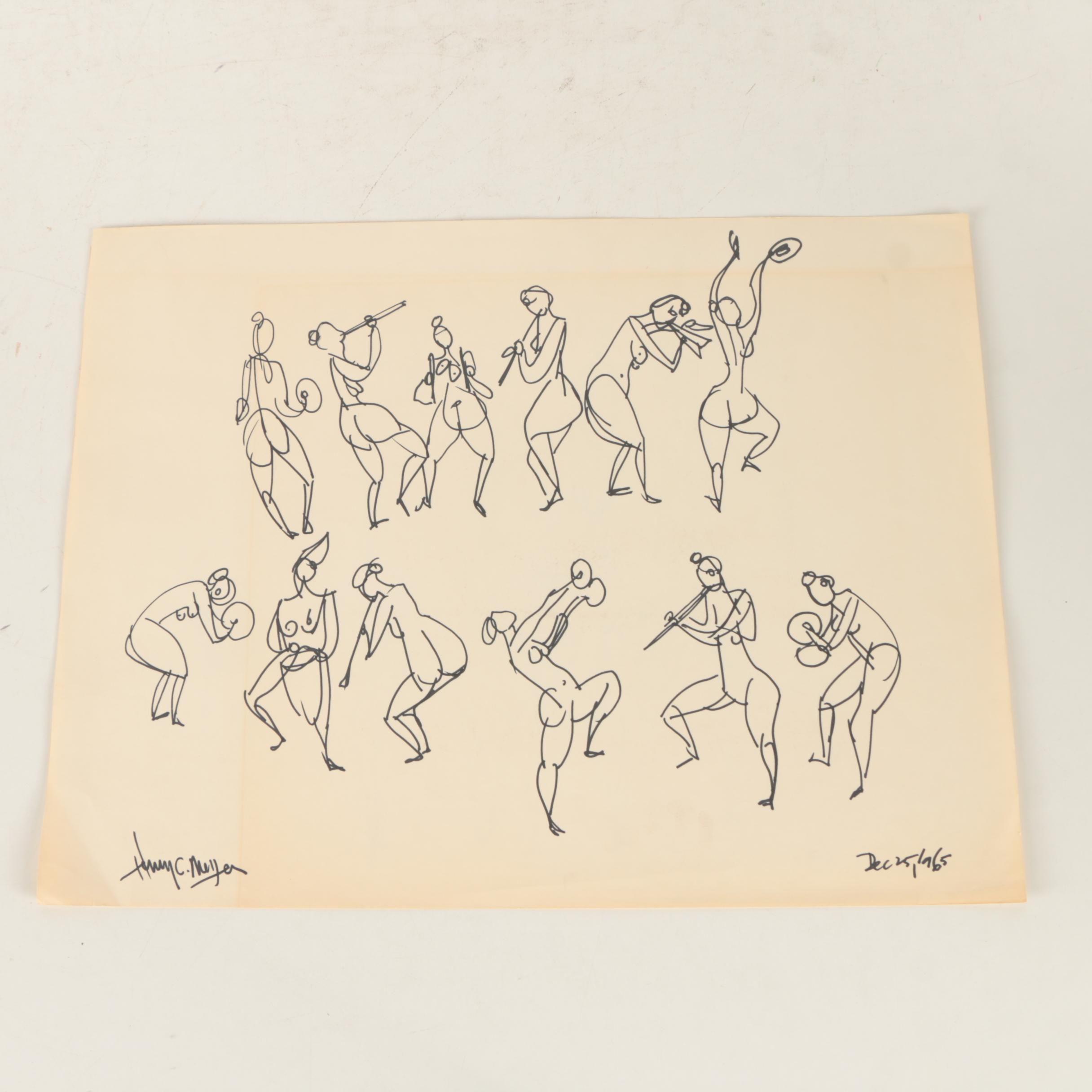 Henry C. Meyer Ink Drawings on Paper of Female Figures