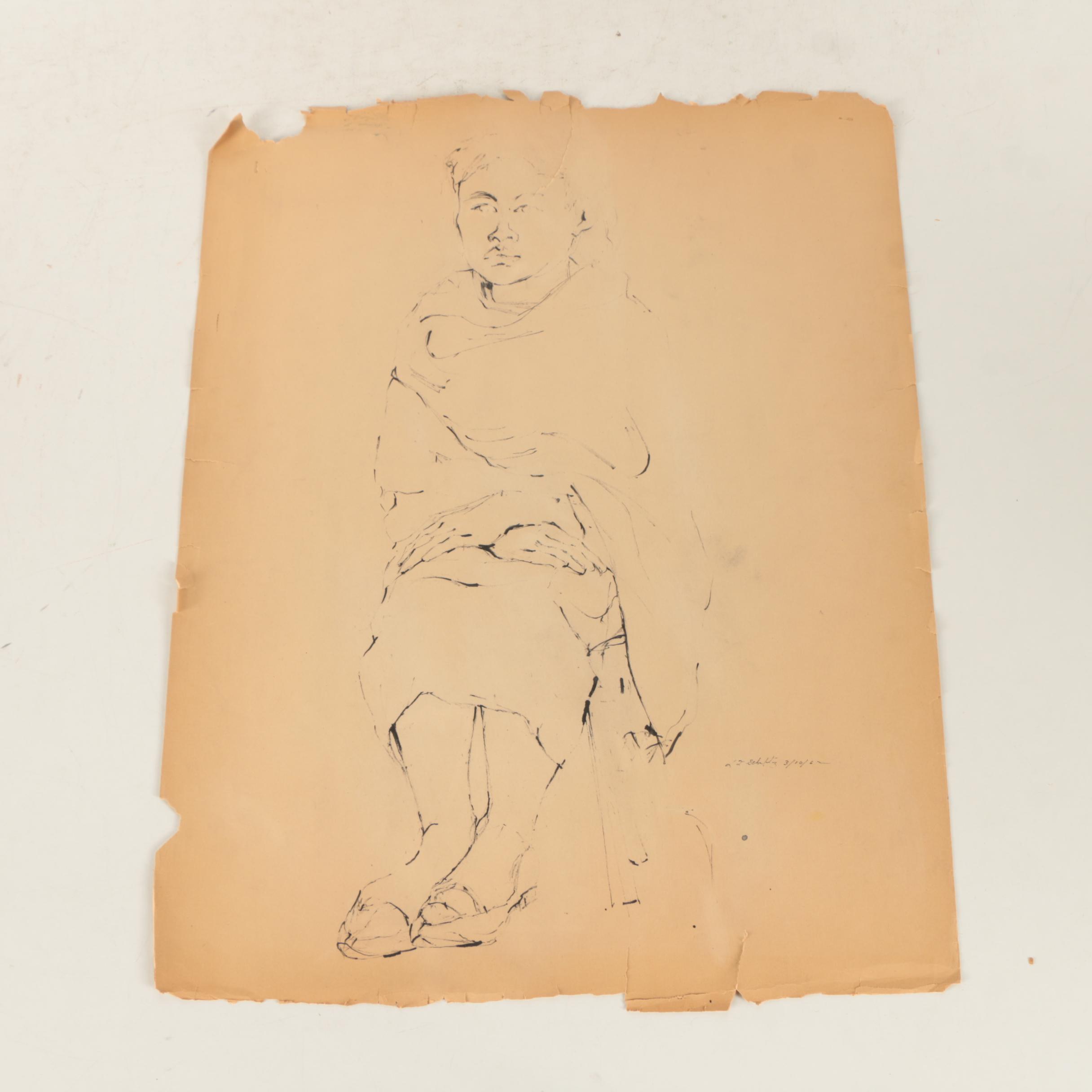 L.F. Schultz Drawings on Paper of Female Figures