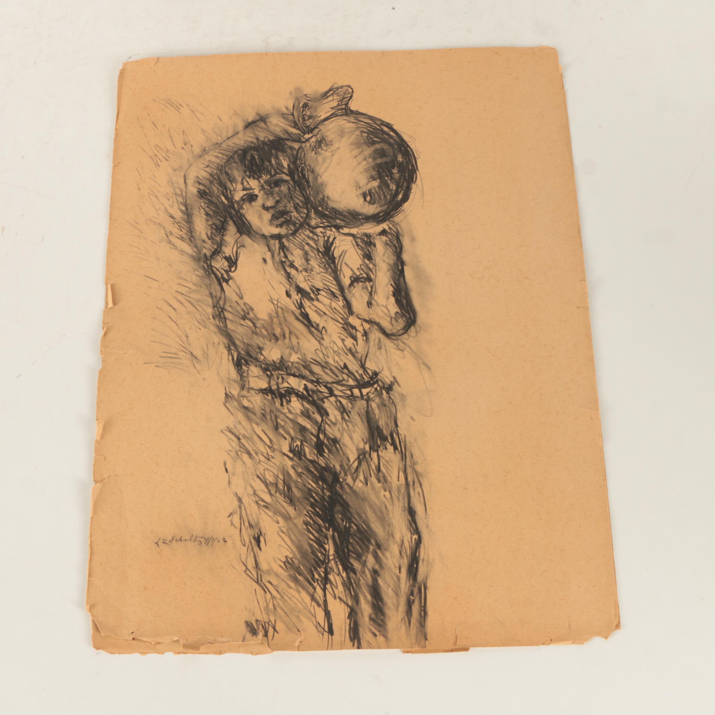 L.F. Schultz Drawings on Paper of Female Figures