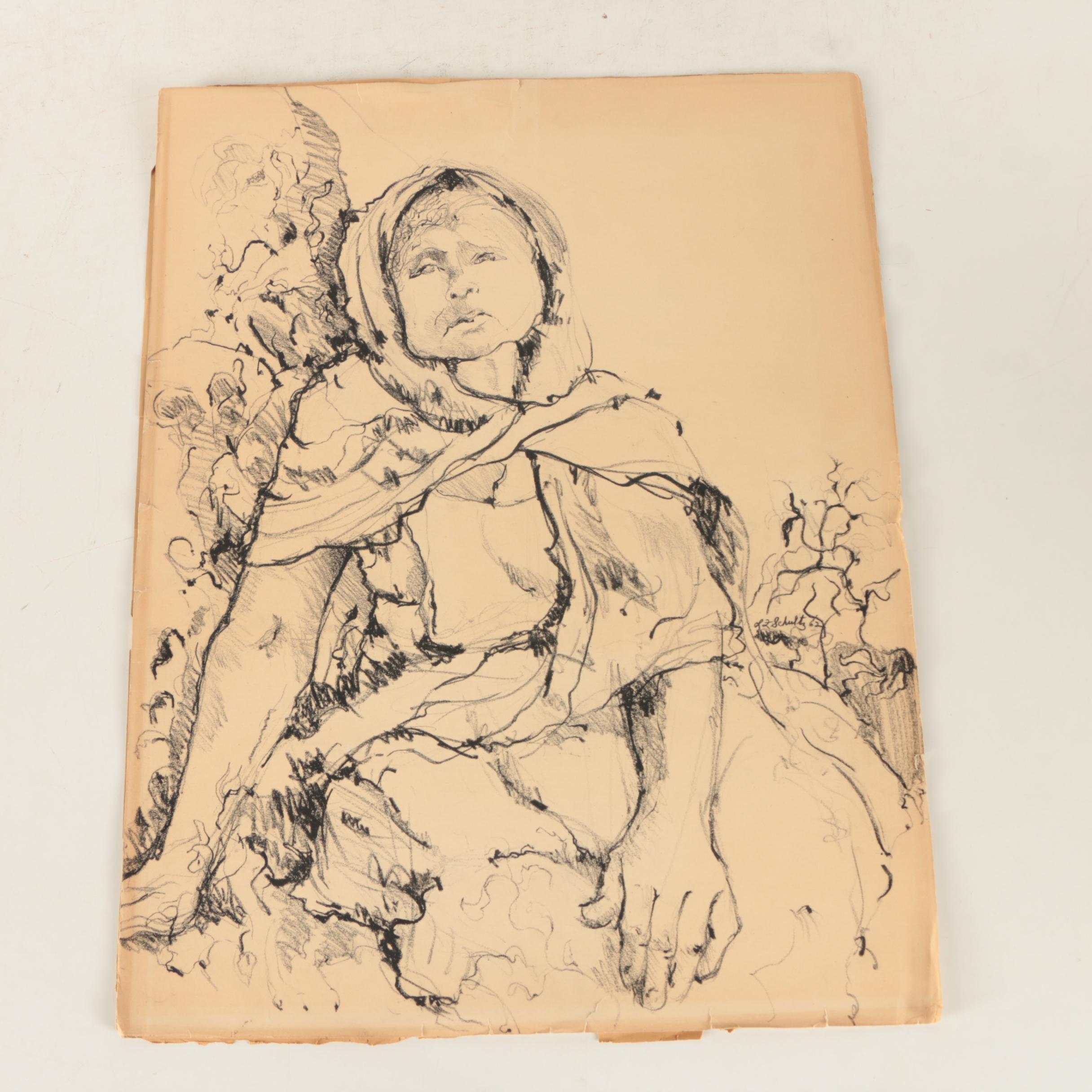 L.F. Schultz Drawings on Paper of Female Figures