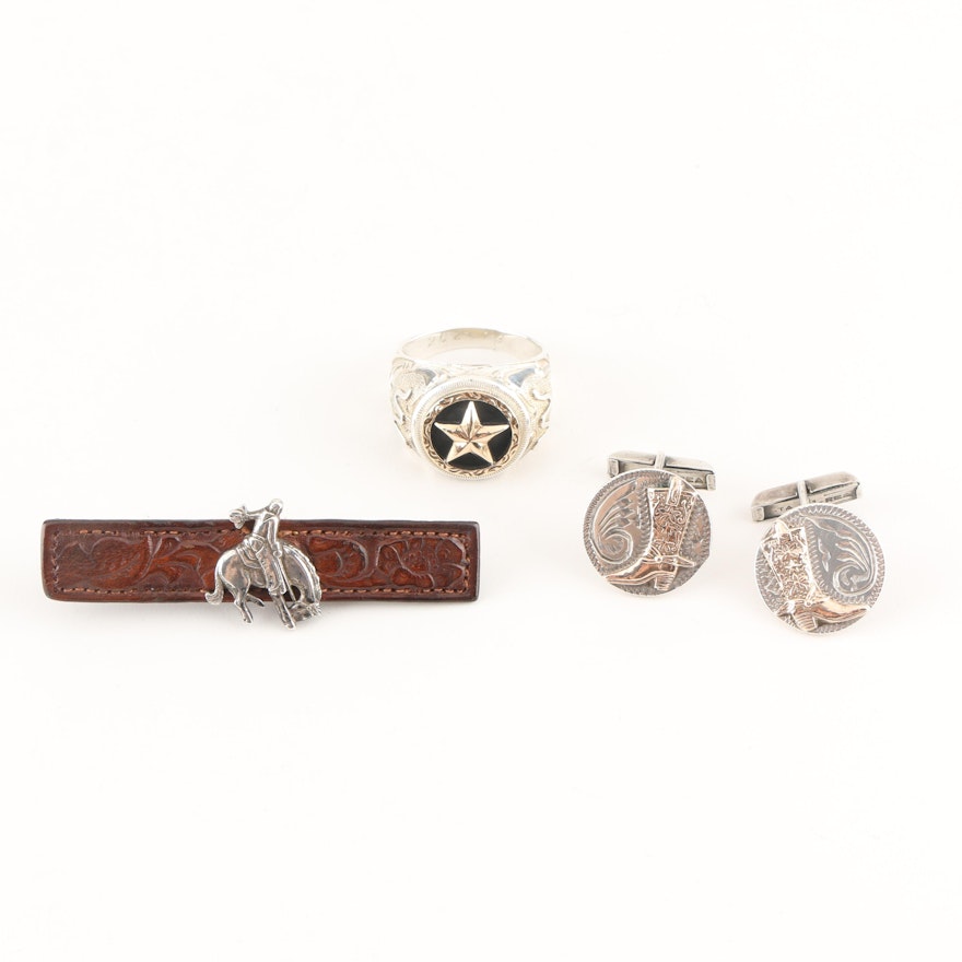 Trio of Sterling Silver Jewelry Featuring Western Motif