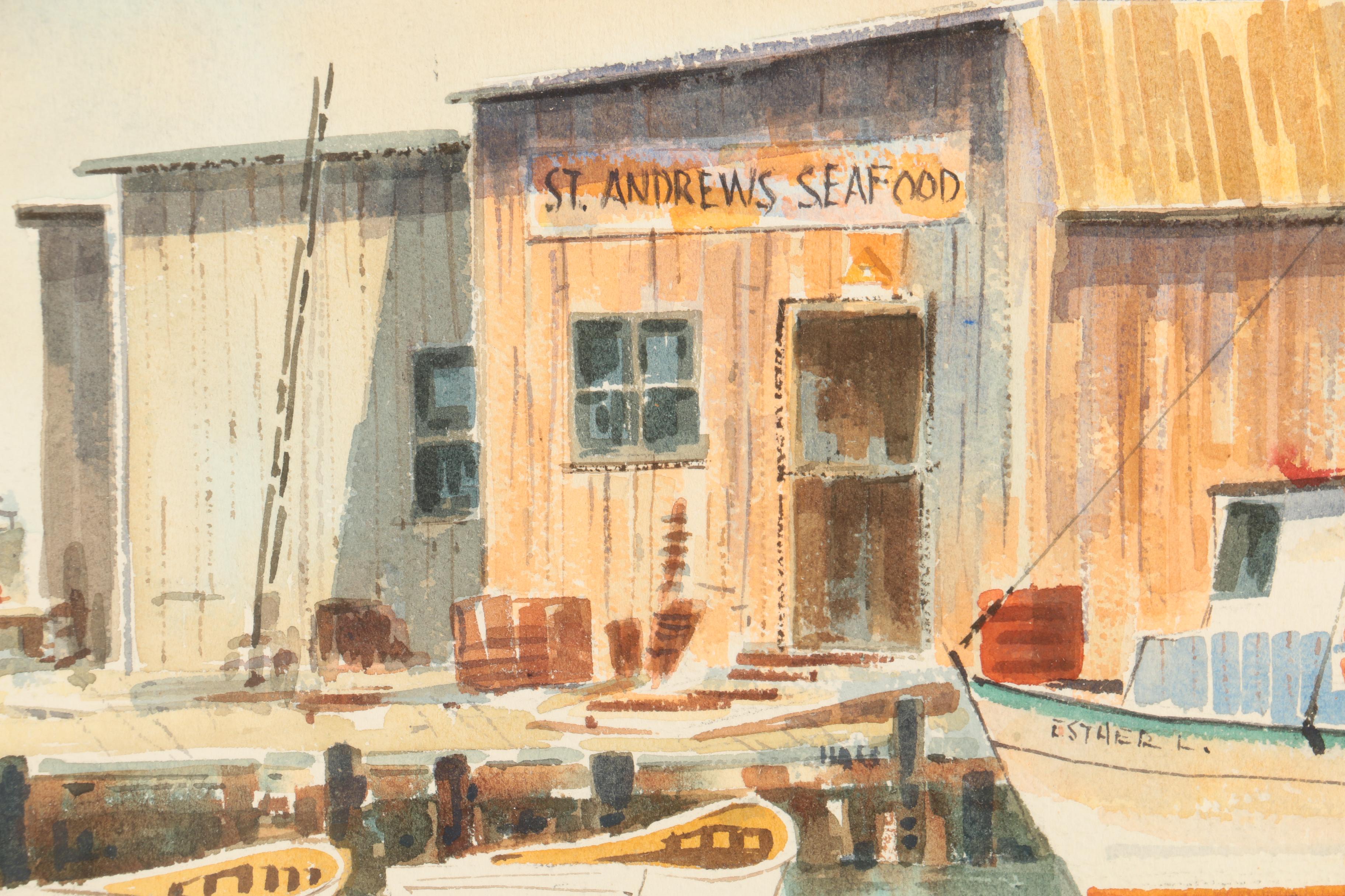 Rip Harrison Watercolor on Paper of a Dock Scene