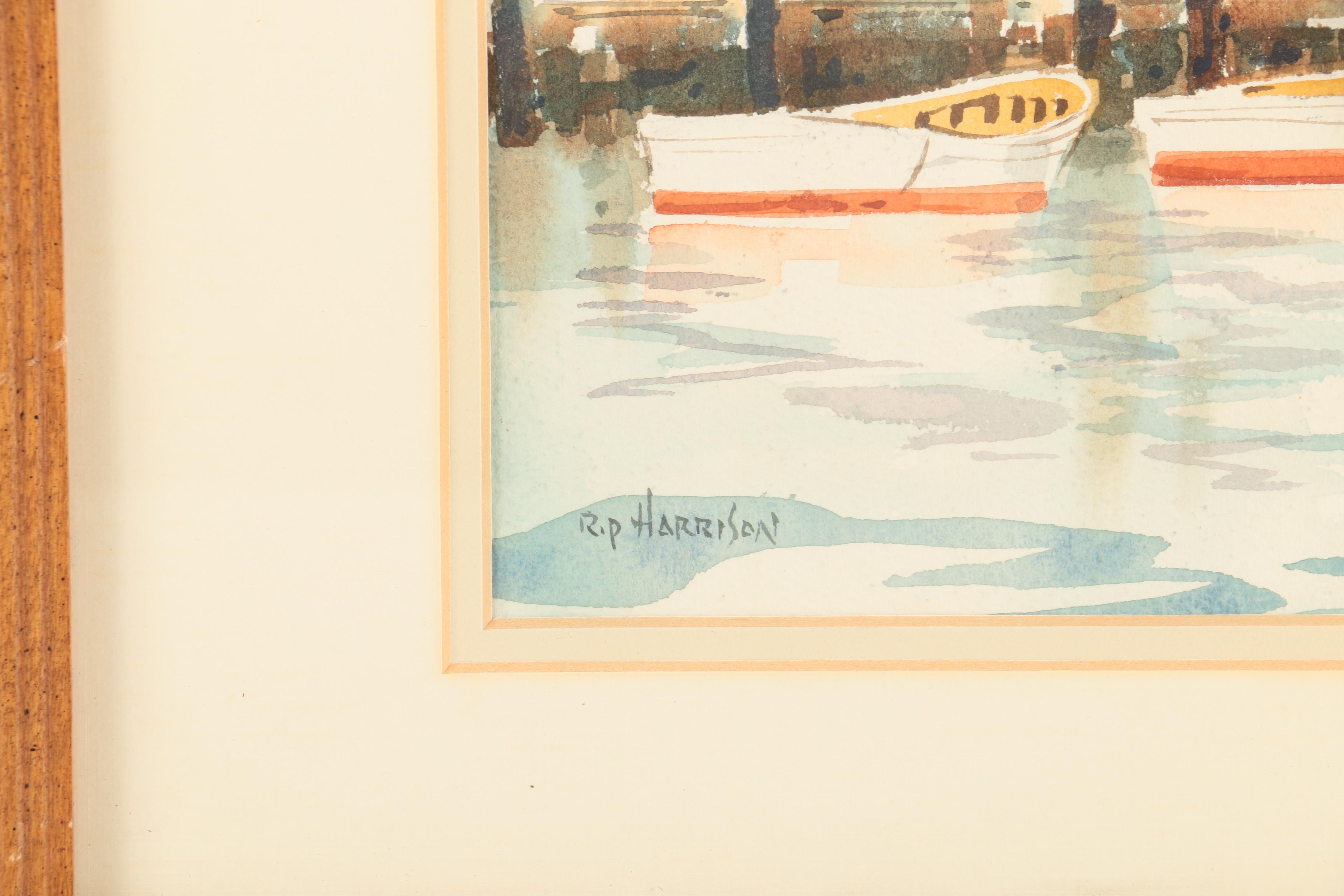 Rip Harrison Watercolor on Paper of a Dock Scene