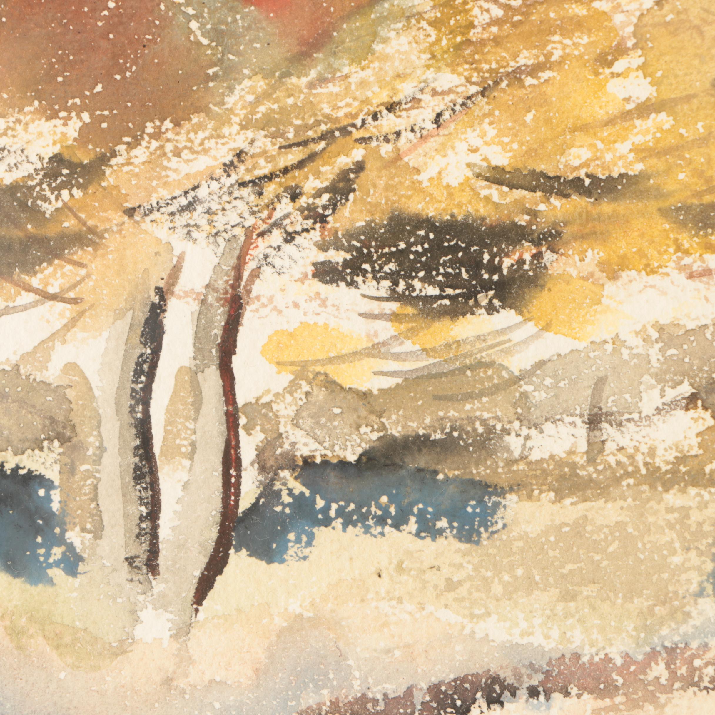 George Constant Watercolor Painting on Paper "Abstract Autumn Landscape"