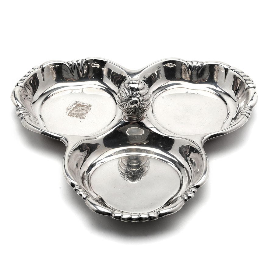 Reed & Barton Sterling Silver Three-Part Tray with Honey Bee in Center