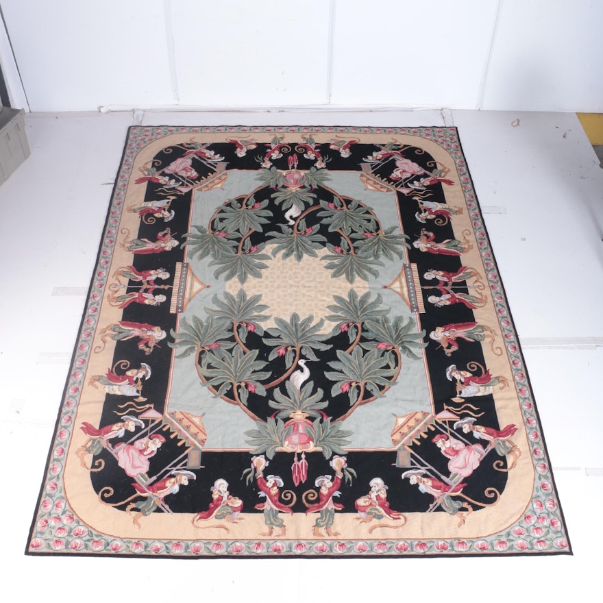 Victoriana Collection Needlepoint Monkey Floral Area Rug