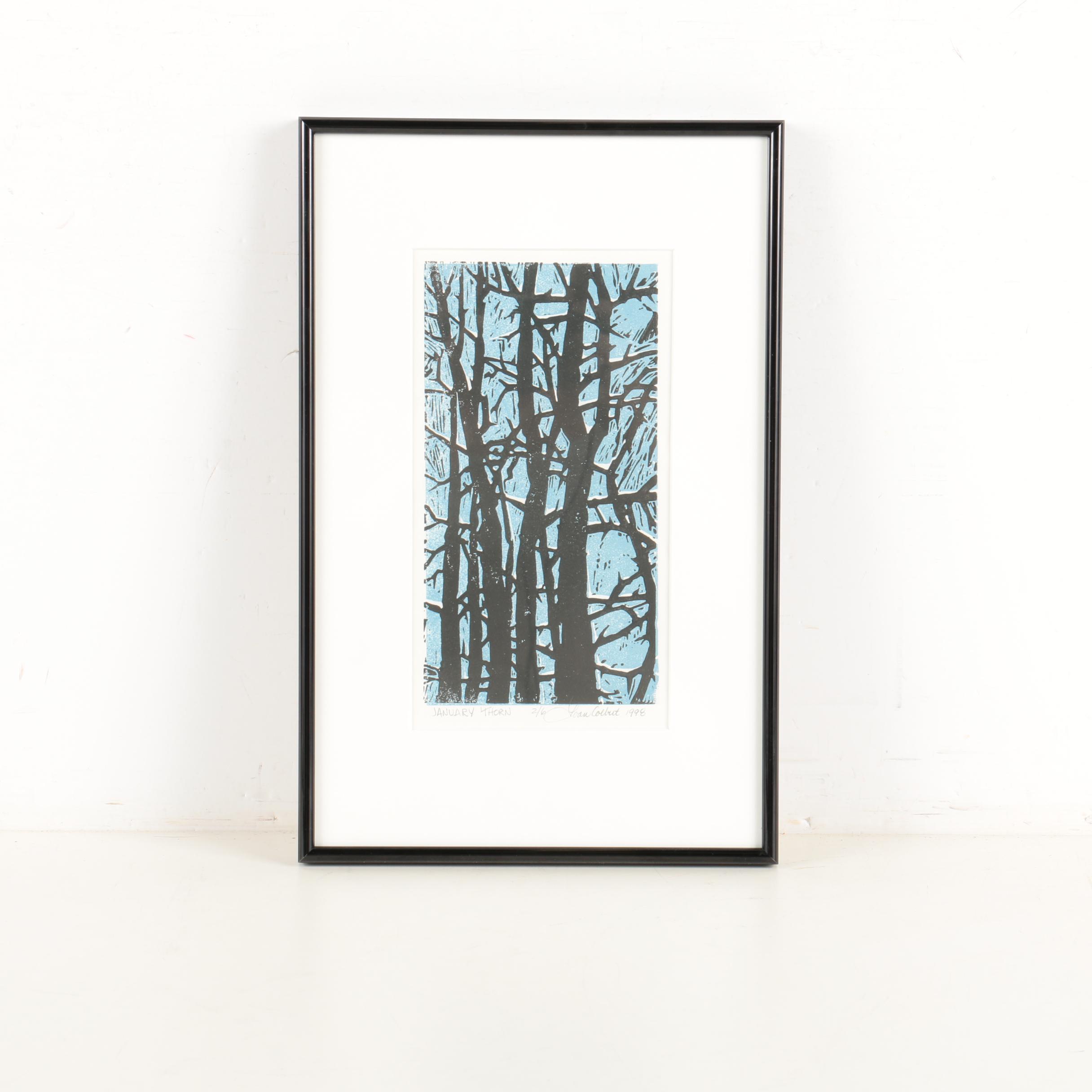 Joan Colbert Limited Edition Linocut Print "January Thorn"