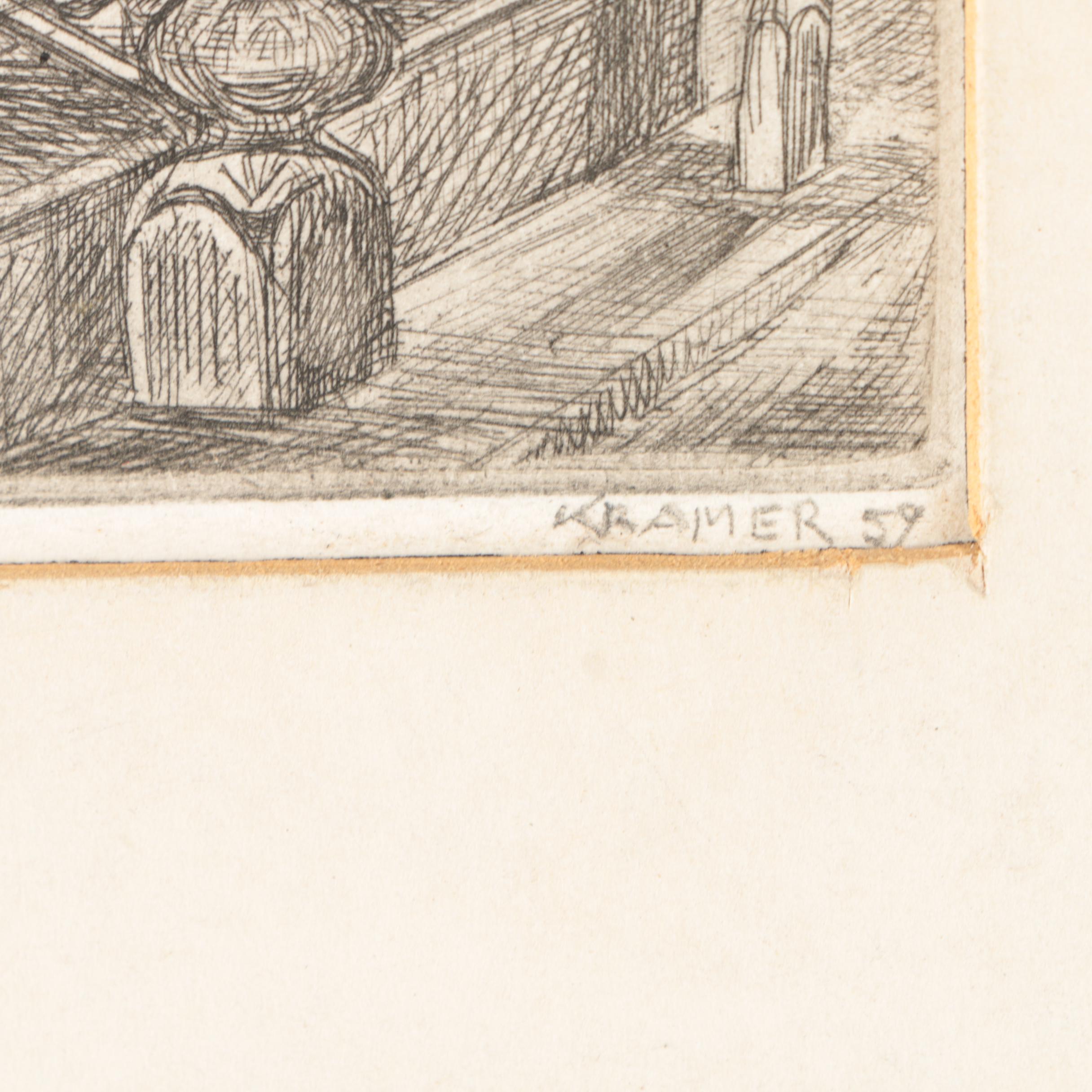 Edith Kramer Etching on Paper of a Seated Man