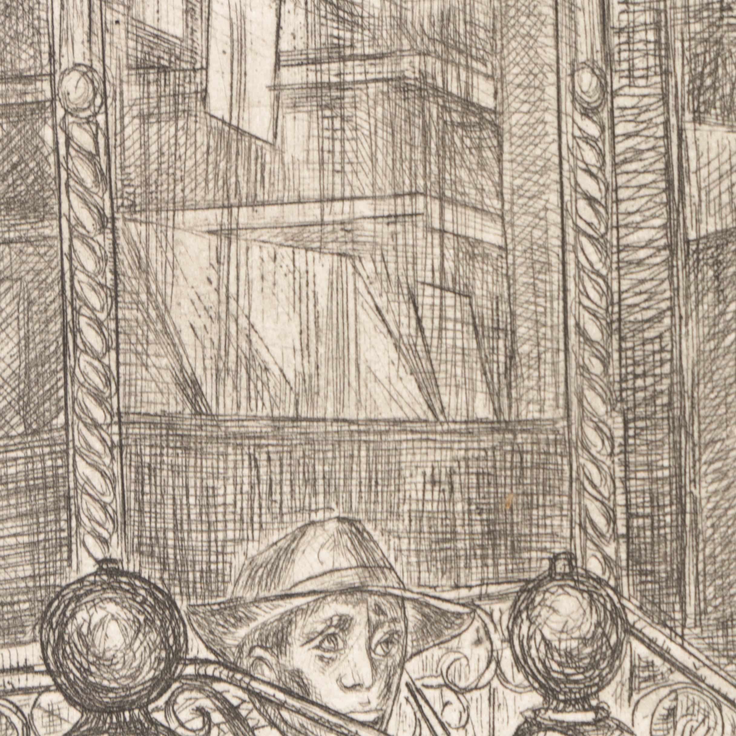 Edith Kramer Etching on Paper of a Seated Man