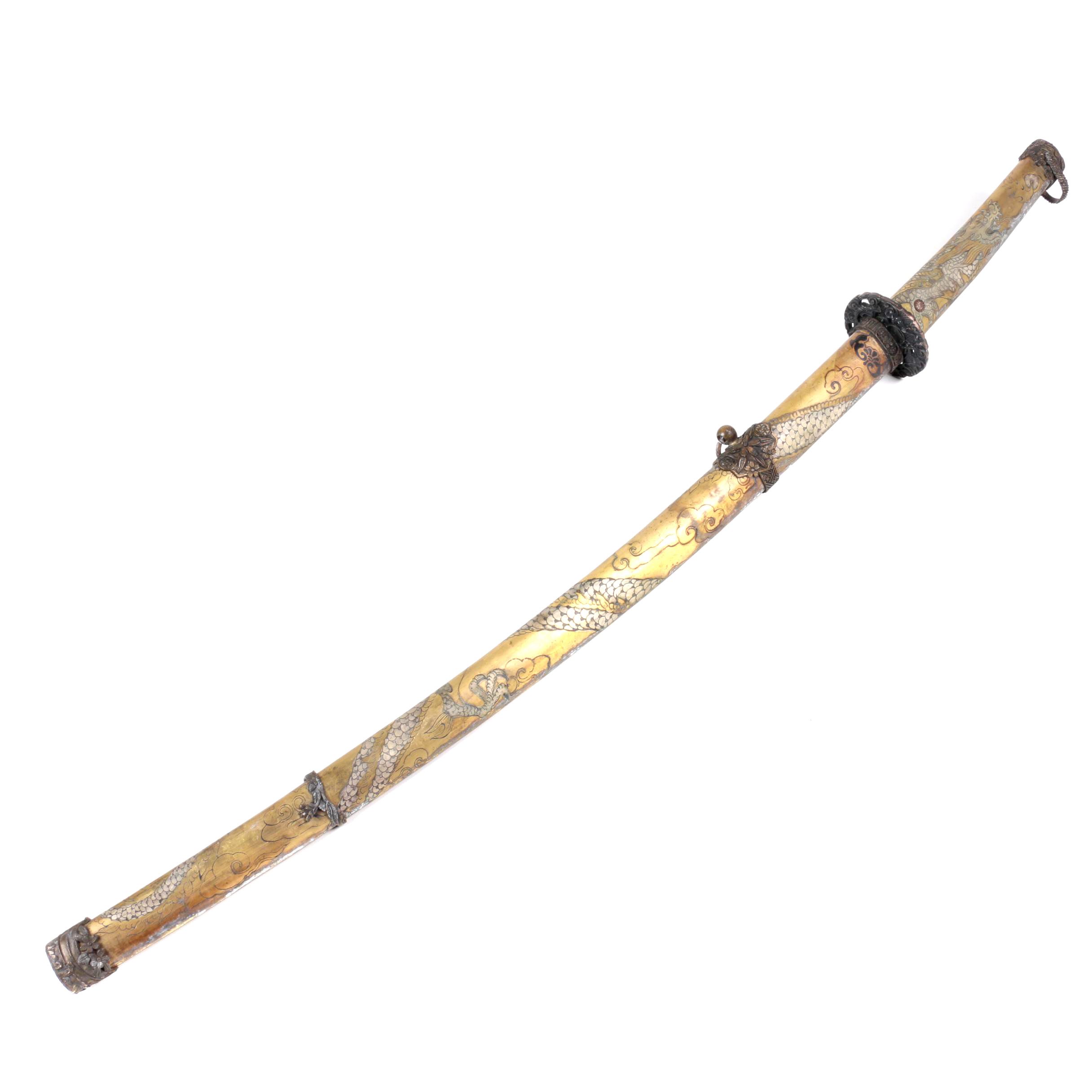 Damascus Blade Katana with Dragon Motif and Scabbard