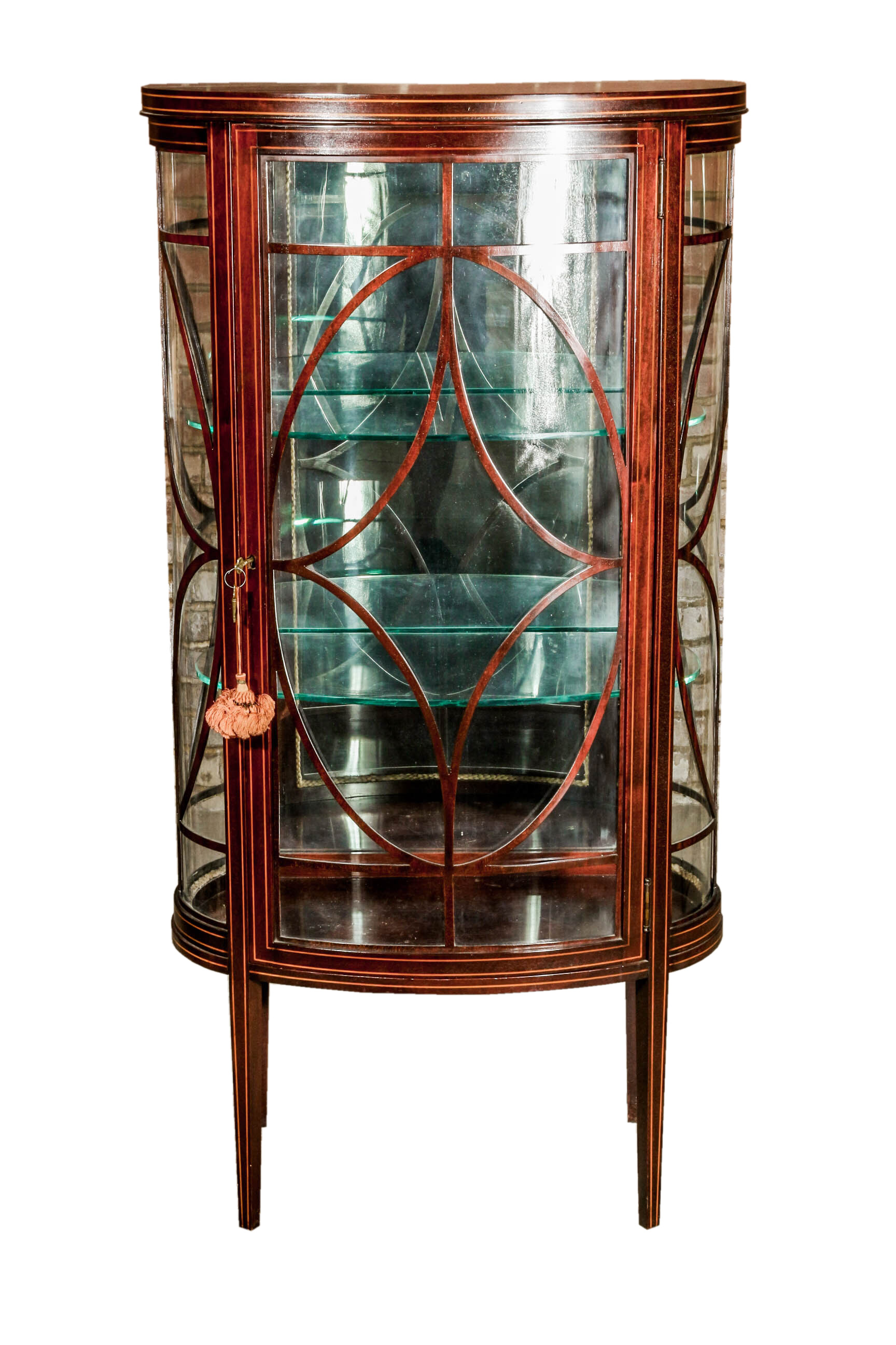 Vintage Hepplewhite Style Inlaid Mahogany Curio Cabinet