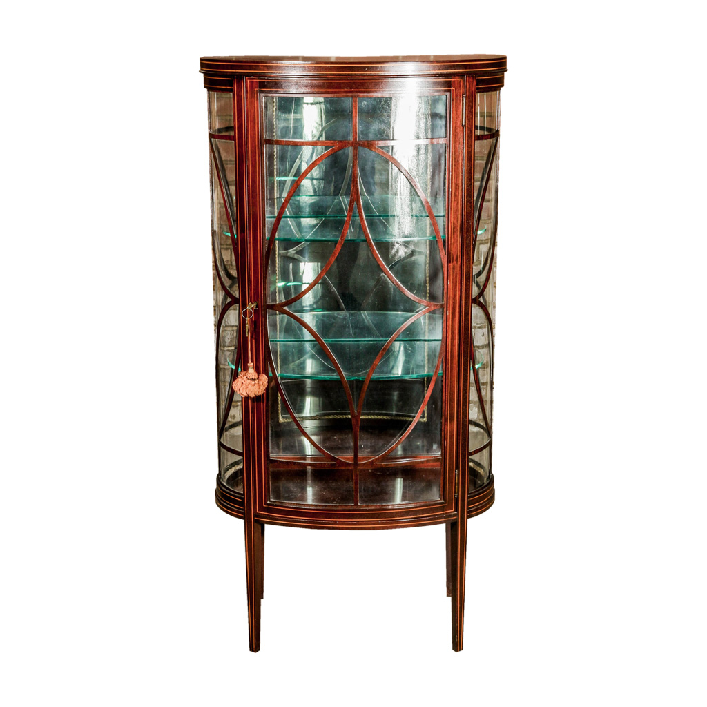 Vintage Hepplewhite Style Inlaid Mahogany Curio Cabinet