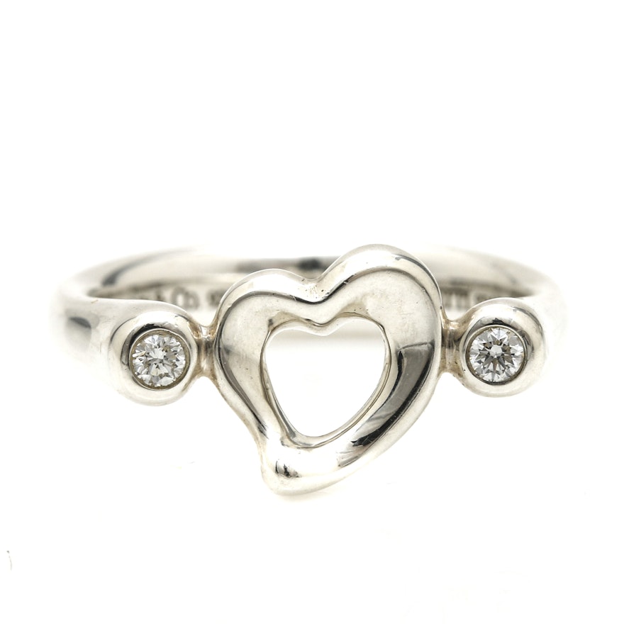 Tiffany & Co. Elsa Peretti Sterling Silver Open Heart Ring with Diamonds