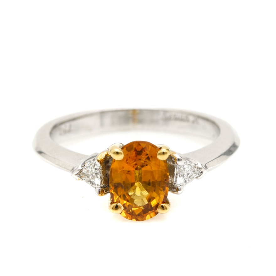 18K White Gold Yellow Sapphire and Diamond Ring