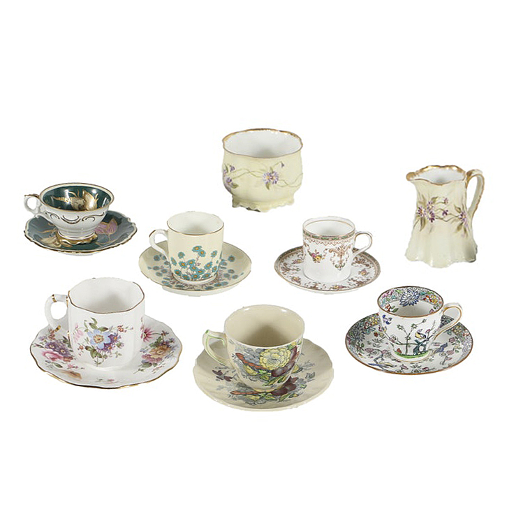 Assorted Demitasse Cups, Saucers and Haviland Creamer and Sugar