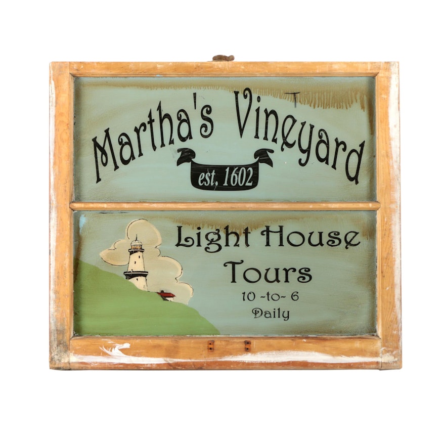 Reverse Acrylic on Glass Painted Advertisement for Martha's Vineyard Tours