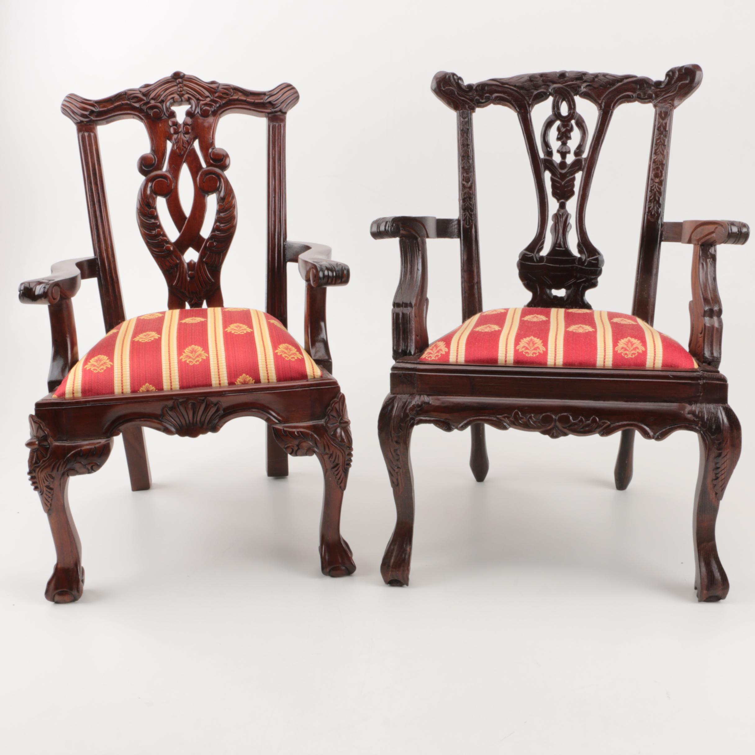 Pair of Chippendale Style Doll Size Arm Chairs