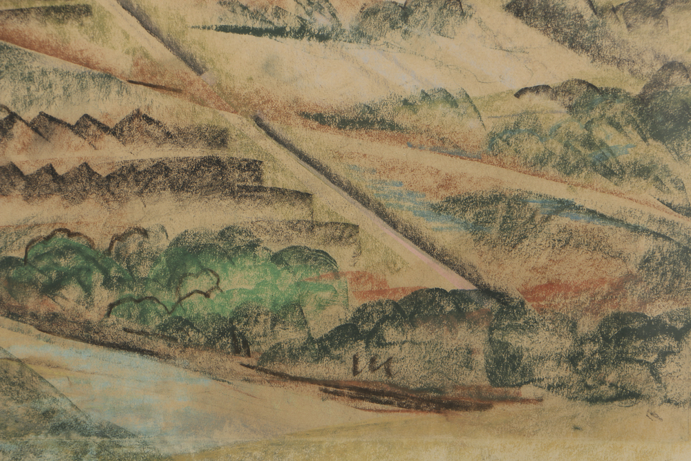 Arthur Helwig Chalk Pastel on Paper Rural Town Landscape