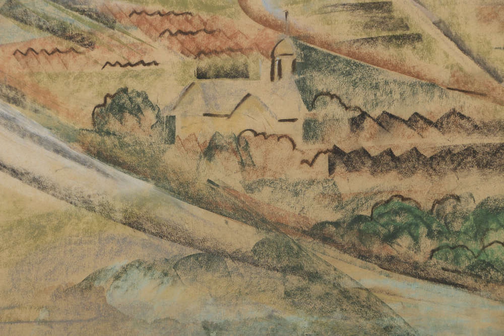 Arthur Helwig Chalk Pastel on Paper Rural Town Landscape