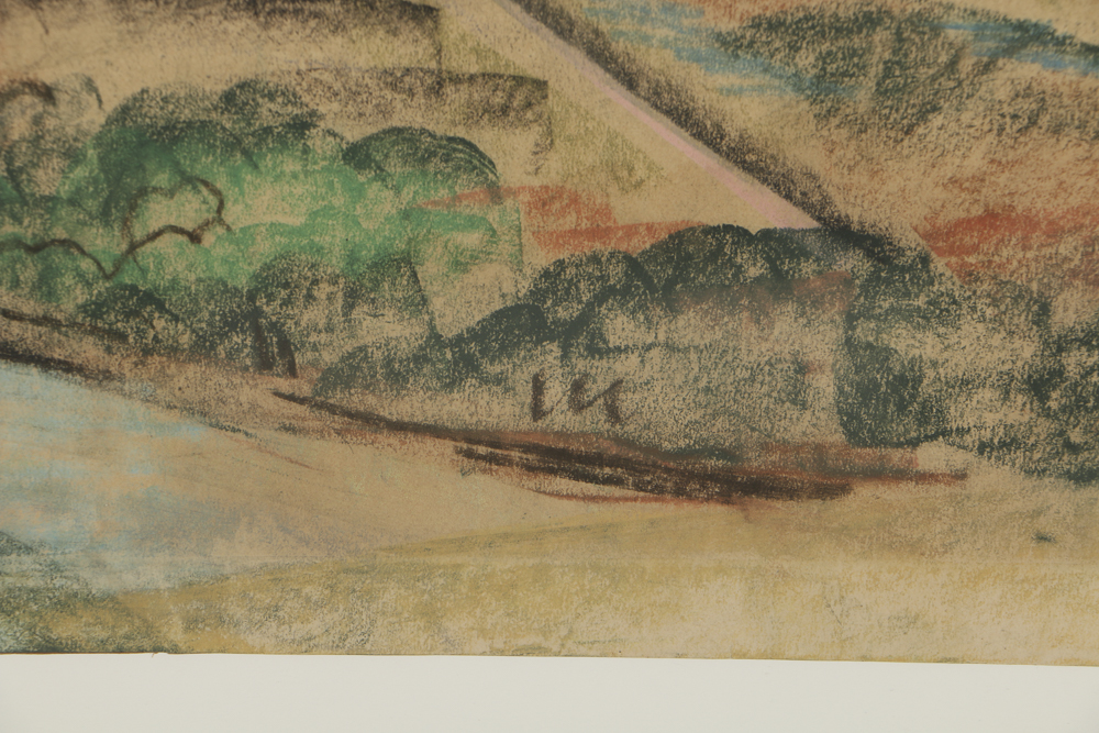 Arthur Helwig Chalk Pastel on Paper Rural Town Landscape