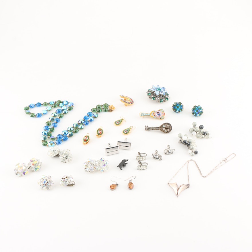 Assortment of Costume Jewelry Featuring Glass Beads and Micro Mosaic