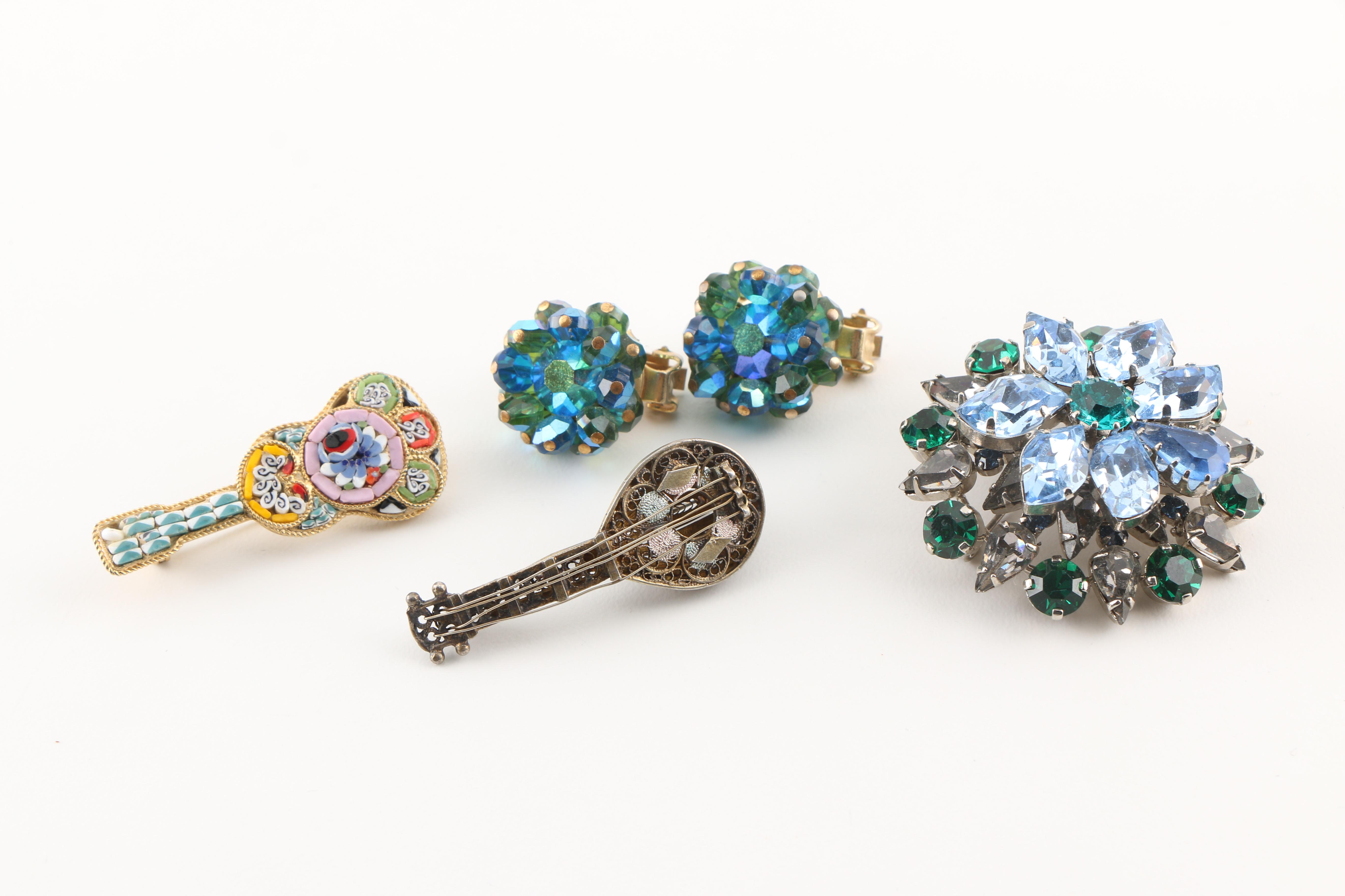 Assortment of Costume Jewelry Featuring Glass Beads and Micro Mosaic