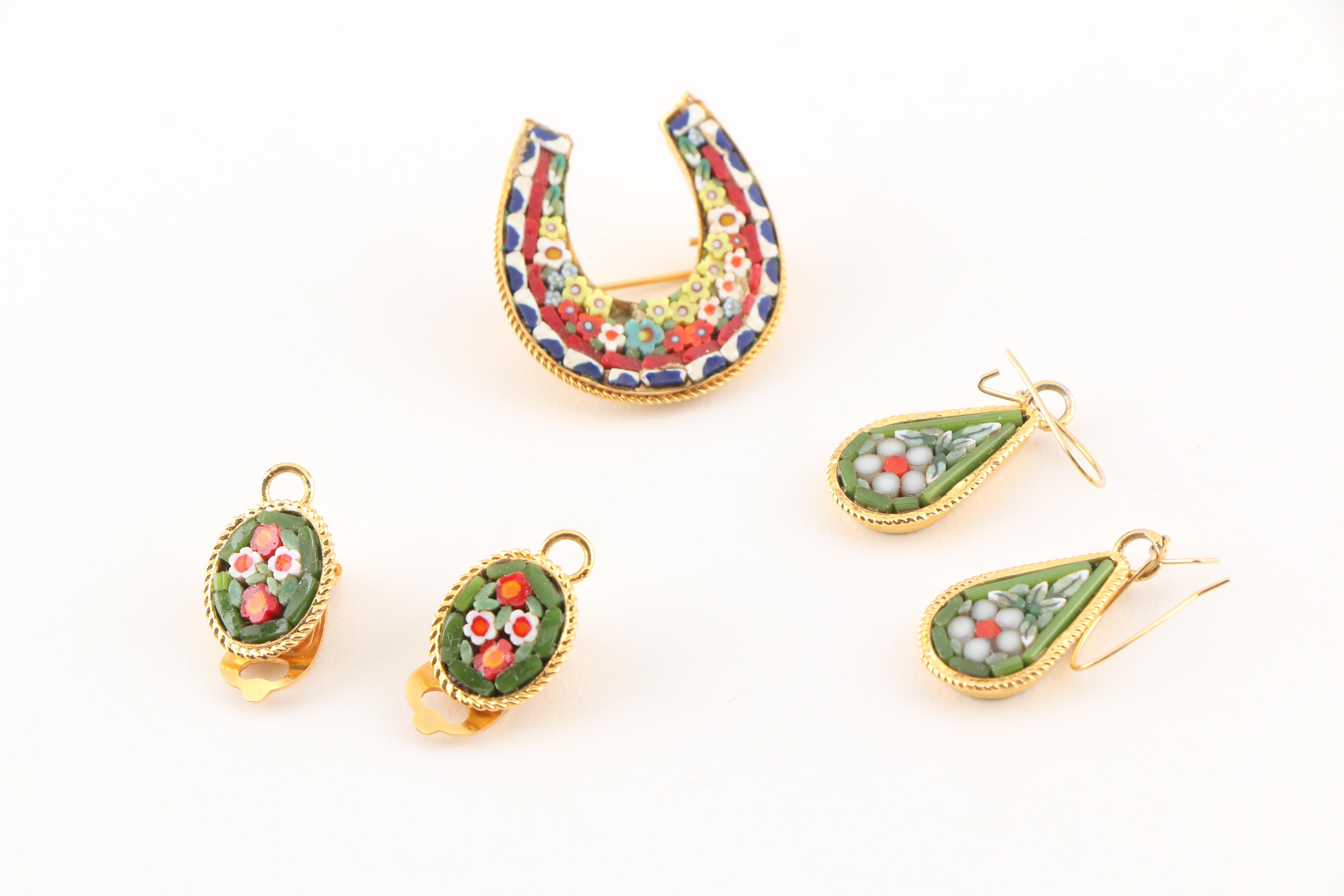 Assortment of Costume Jewelry Featuring Glass Beads and Micro Mosaic