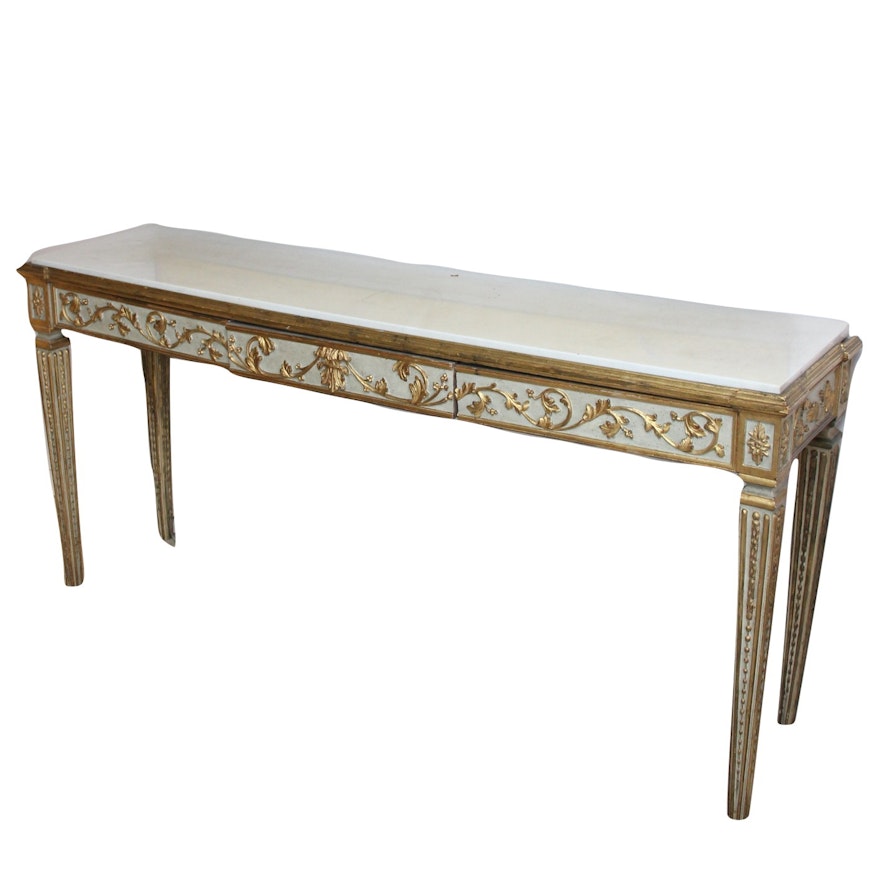 Vintage Italian Neoclassical Style Marble Top Console Table