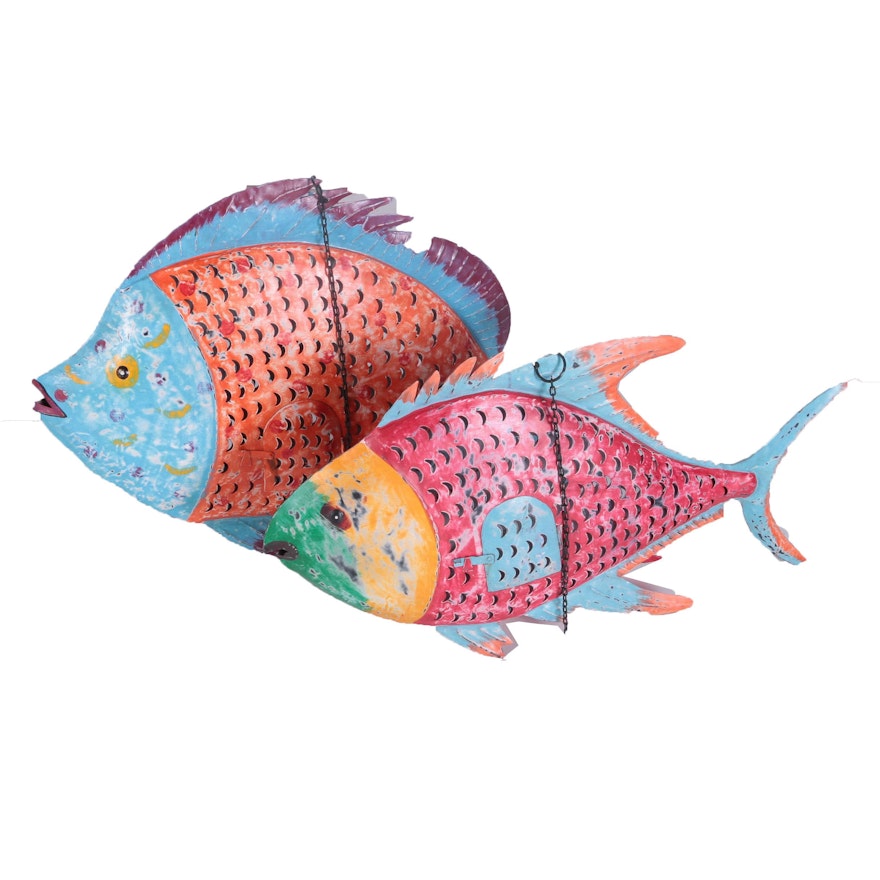 Folk Art Style Metal Fish Candle Lanterns