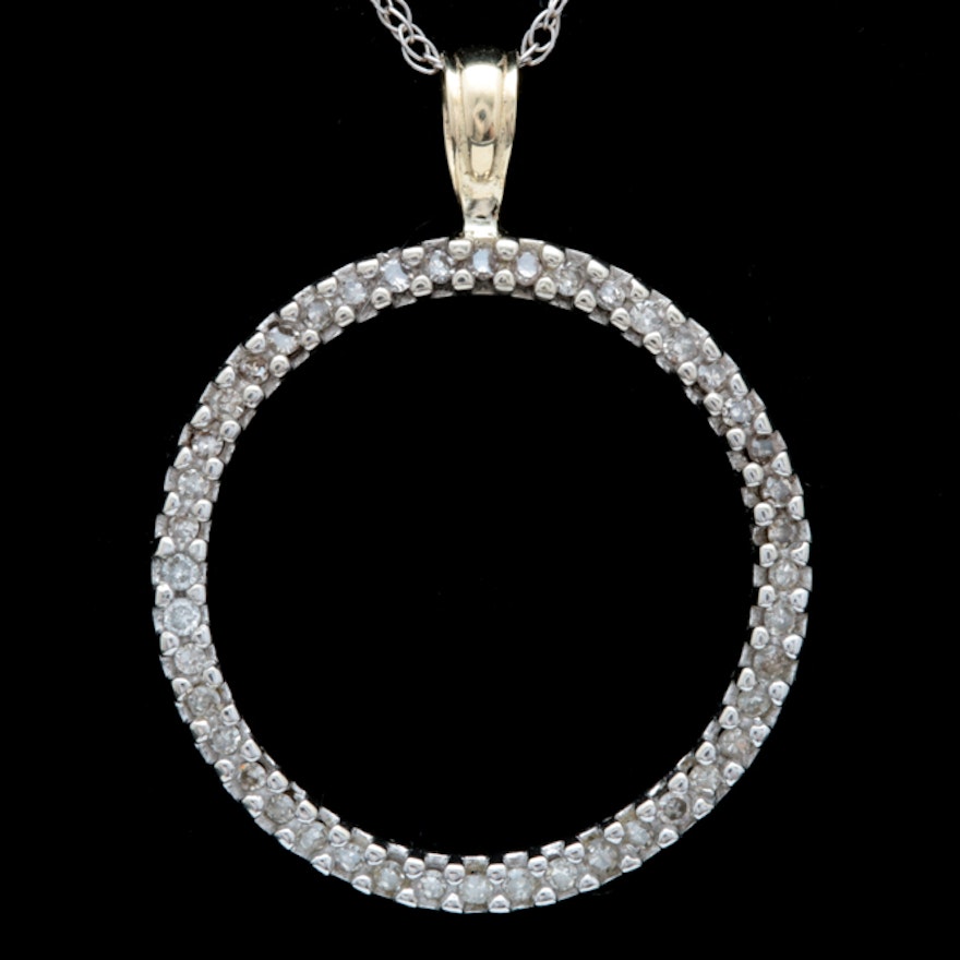 10K Two-Tone Gold and Diamond Open Circle Pendant with Chain