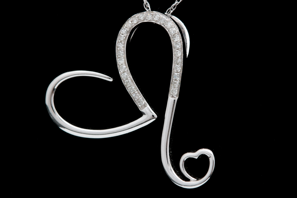 10K White Gold and Diamond Heart Pendant with Chain
