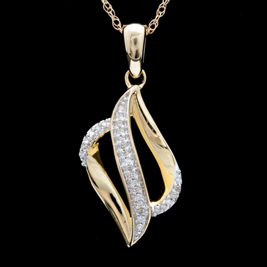 10K Yellow Gold and Diamond Pendant with Chain