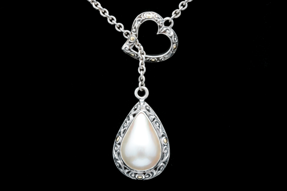 Sterling Silver, 18K Yellow Gold and Mabe Pearl Necklace