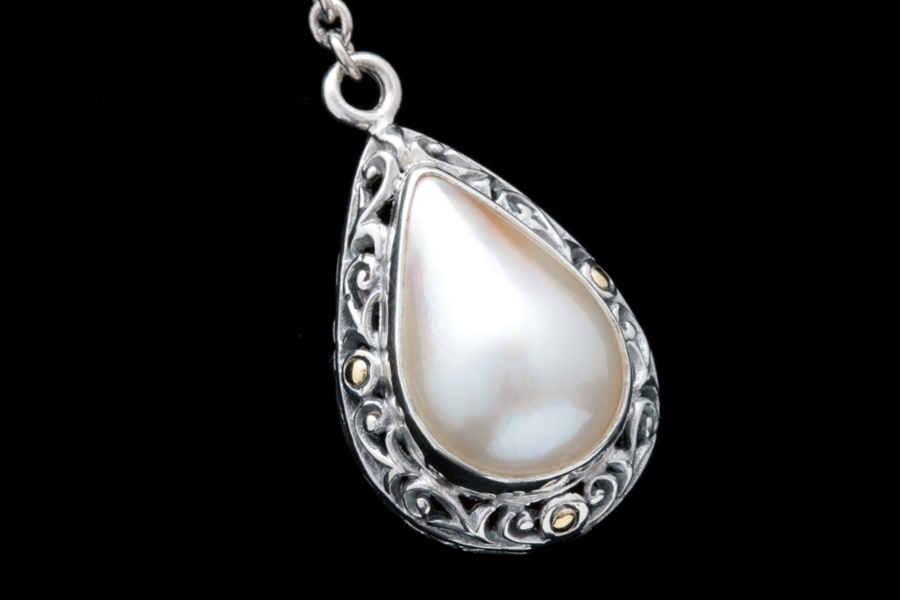 Sterling Silver, 18K Yellow Gold and Mabe Pearl Necklace